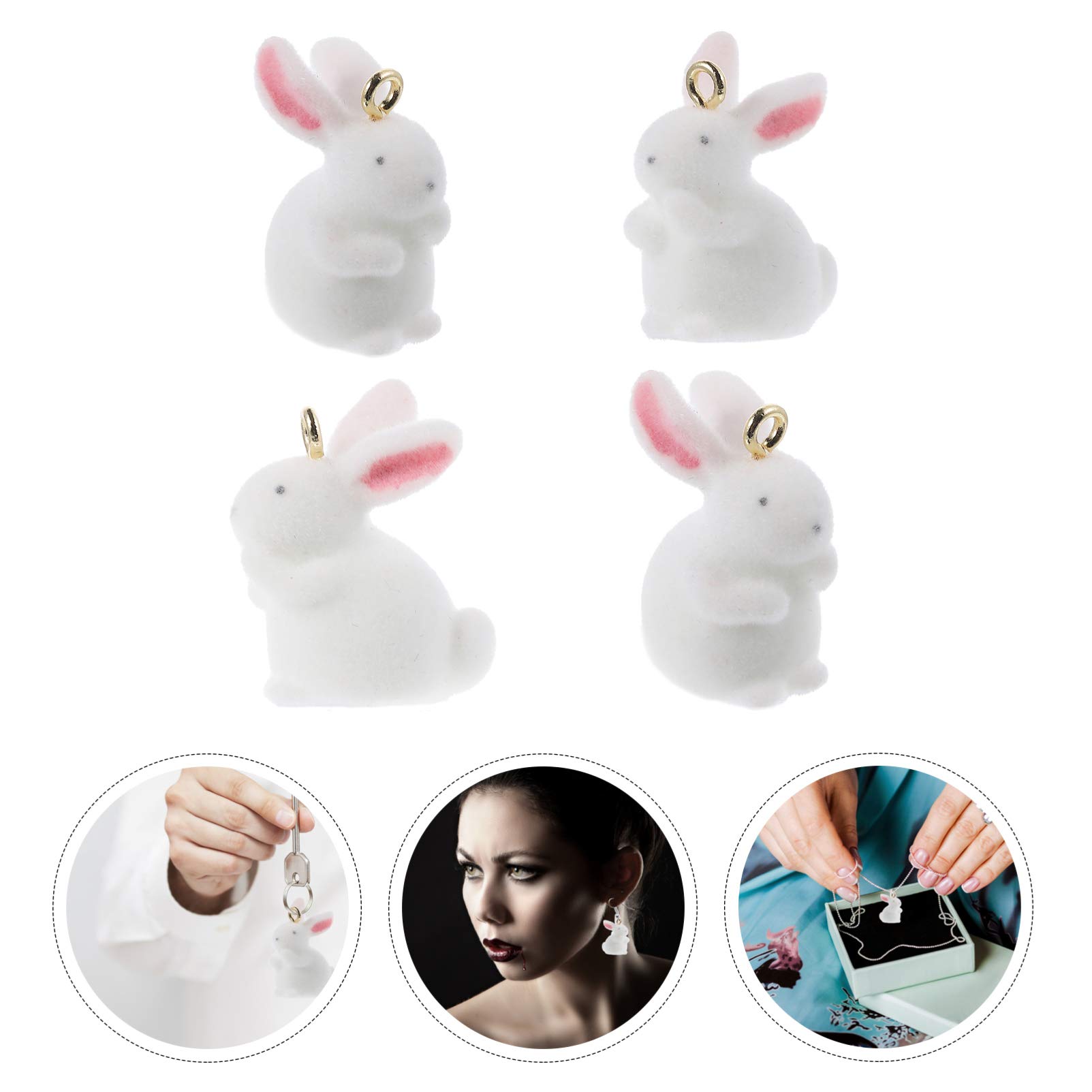 PRETYZOOM 4-Piece White Rabbit Resin Charm Set - Cute Jewelry Accessories for Phone, Keychain, Necklace & Bracelet - Perfect for DIY Crafts, Gifts & Fashion Decor