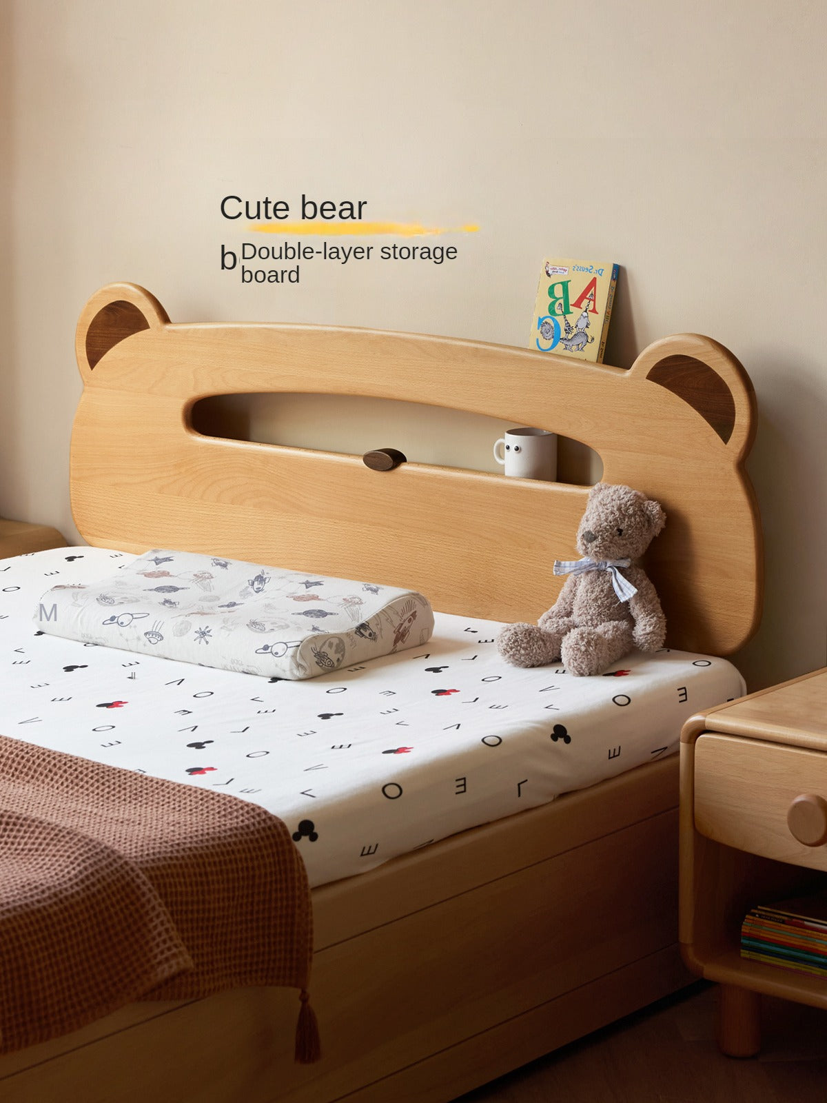 Solid Oak & Beech Wood Bear Night Light Box - Handcrafted Wooden Bedside Lamp for Kids Room, Nursery Decor, Cozy Bedtime Reading Light - Perfect Gift for Baby Showers & Children's Bedrooms