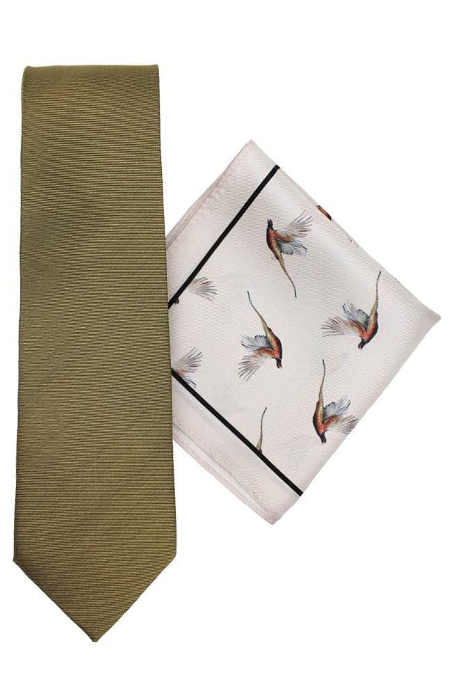 Luxury LA Smith Ecru Pheasant Silk Tie and Pocket Square Set - Elegant Formal Wear for Weddings, Business Meetings & Special Occasions
