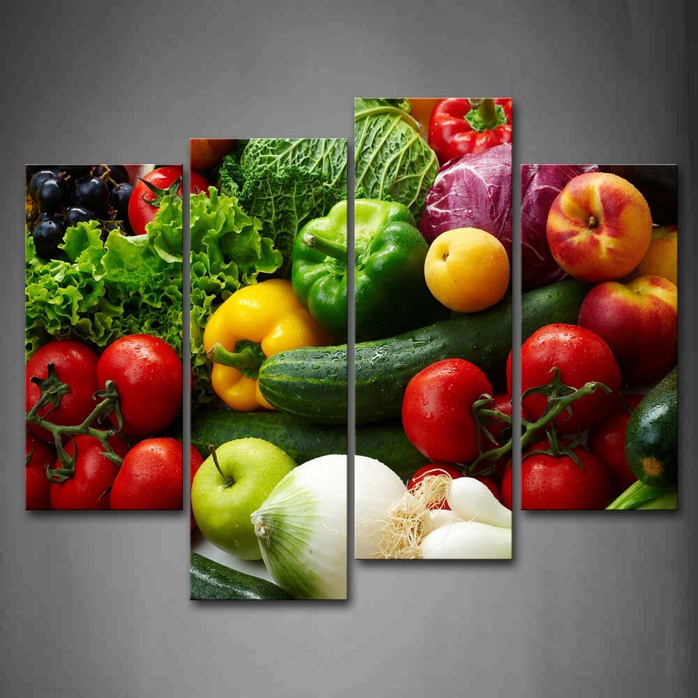 Vibrant Vegetable & Fruit Canvas Wall Art - Modern Food Painting Print for Kitchen, Dining Room & Home Decor | Healthy Eating & Farmhouse Style