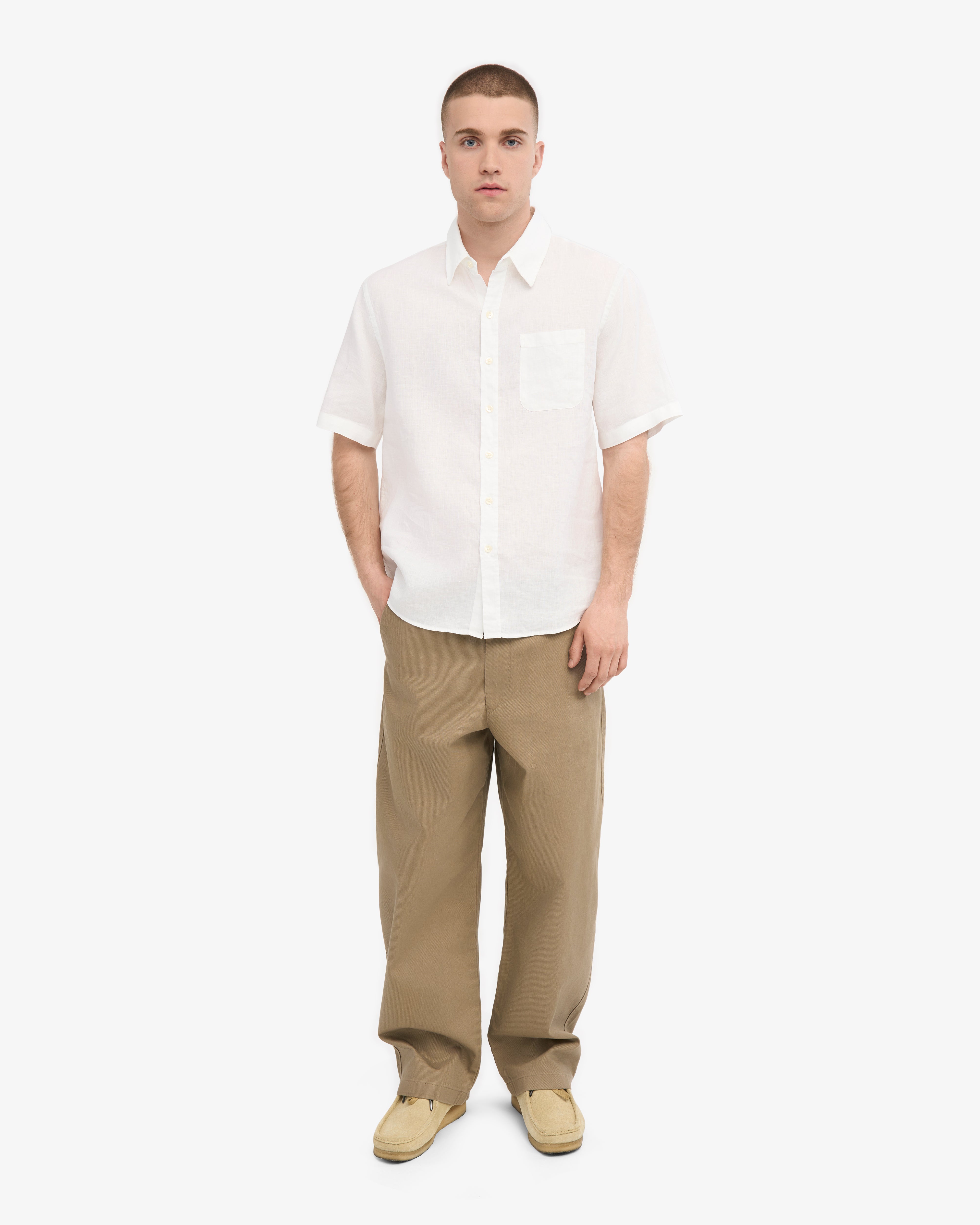 Premium Linen Short Sleeve Shirt for Men - Breathable Optical White Summer Casual Wear - Perfect for Beach, Office & Outdoor Activities