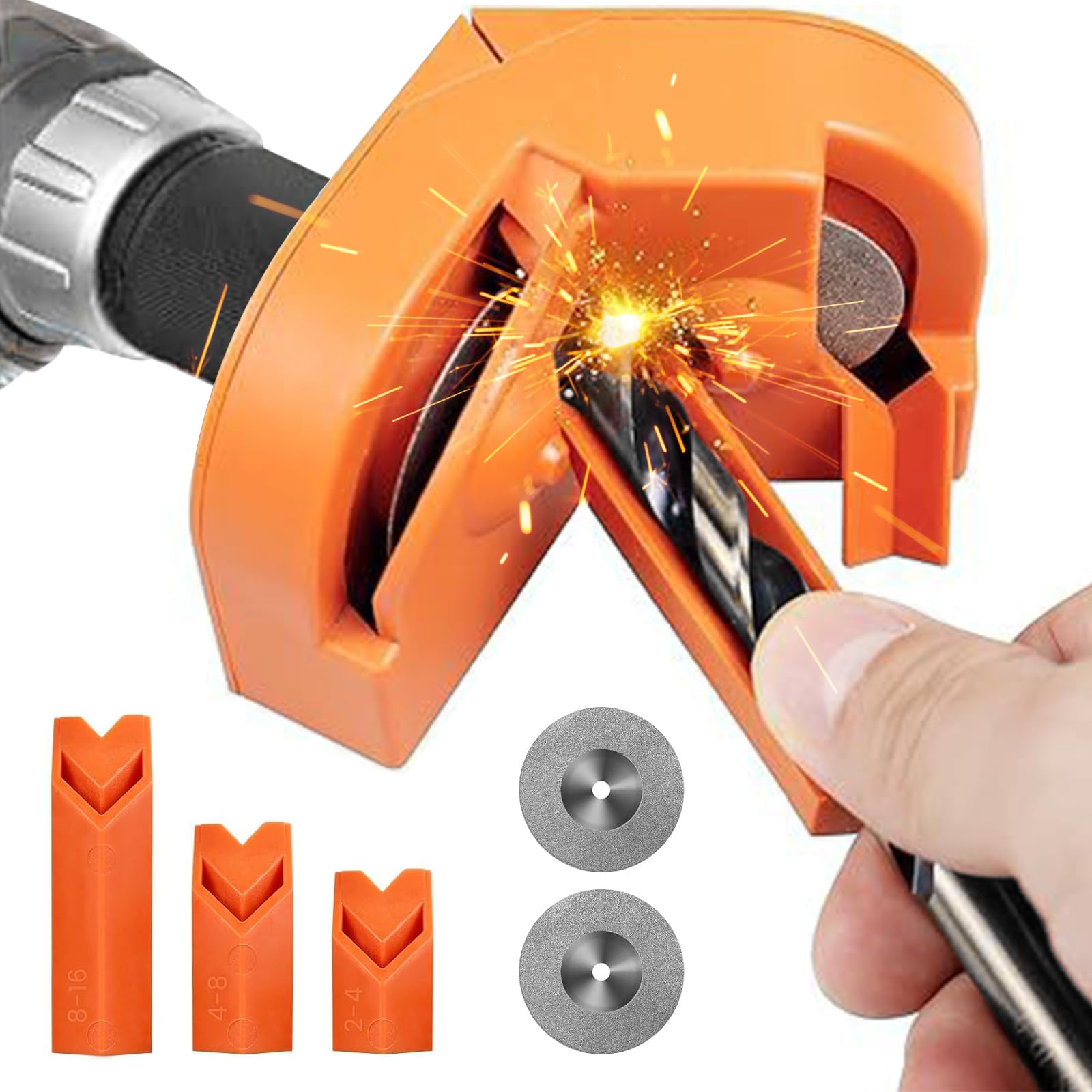 Premium Drill Bit Sharpener - Universal Sharpening Tool for All Drill Bits, Scissors & Kitchen Knives | Fast, Portable & Easy to Install | Perfect for DIY Projects, Woodworking & Home Maintenance (Orange)