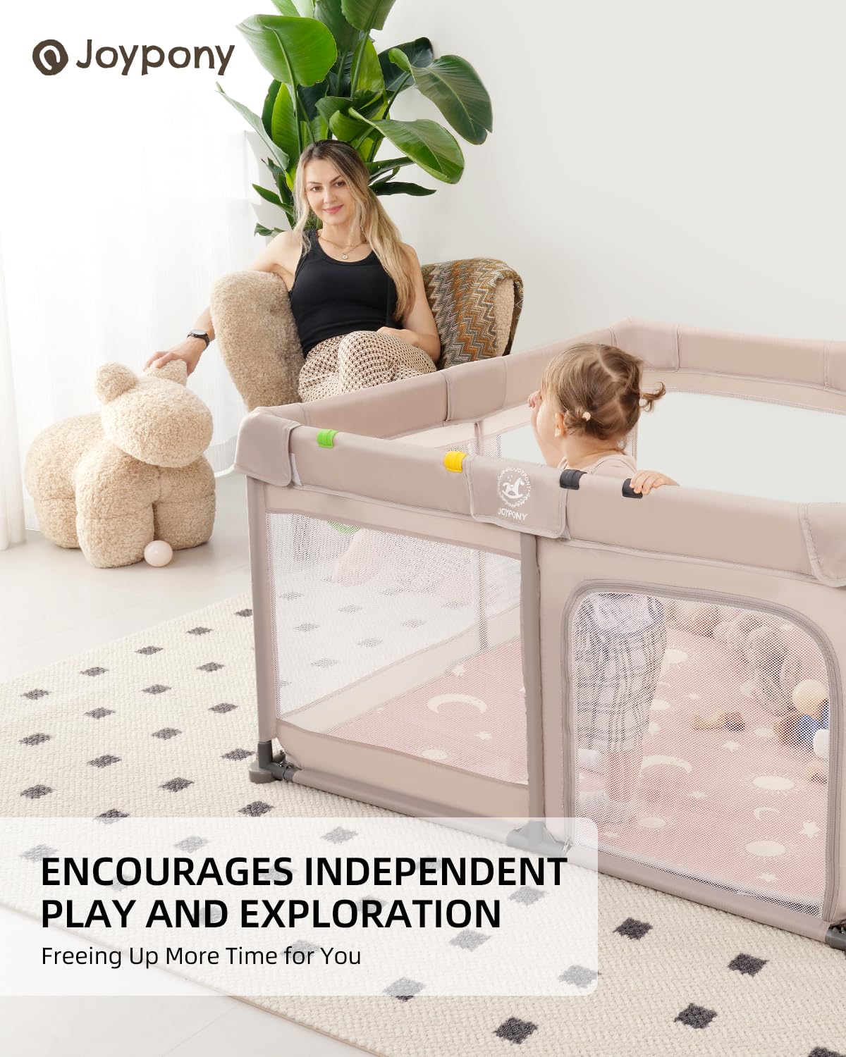 Baby Playpen with Soft Mat - 50x50 Inch Playpen for Infants & Toddlers, Breathable Mesh Play Yard for Indoor & Outdoor Use (Beige) - Perfect for Nursery, Living Room & Backyard Safety