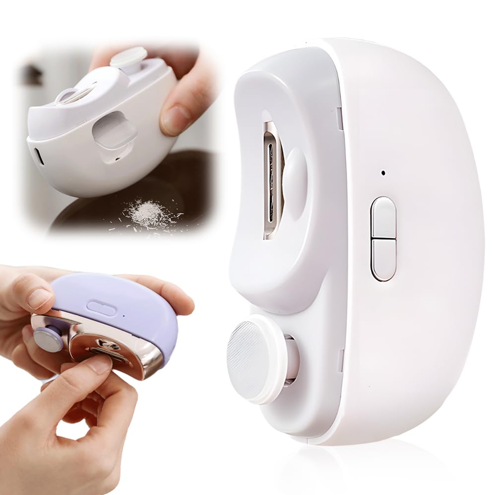 2 in 1 Electric Nail Clipper & Polisher - 2025 Upgraded Automatic Nail Trimmer for Adults & Seniors with Thick Toenails - Safe & Easy Finger & Toe Nail Care Kit (White) - Perfect for Home Use, Travel & Elderly Foot Care