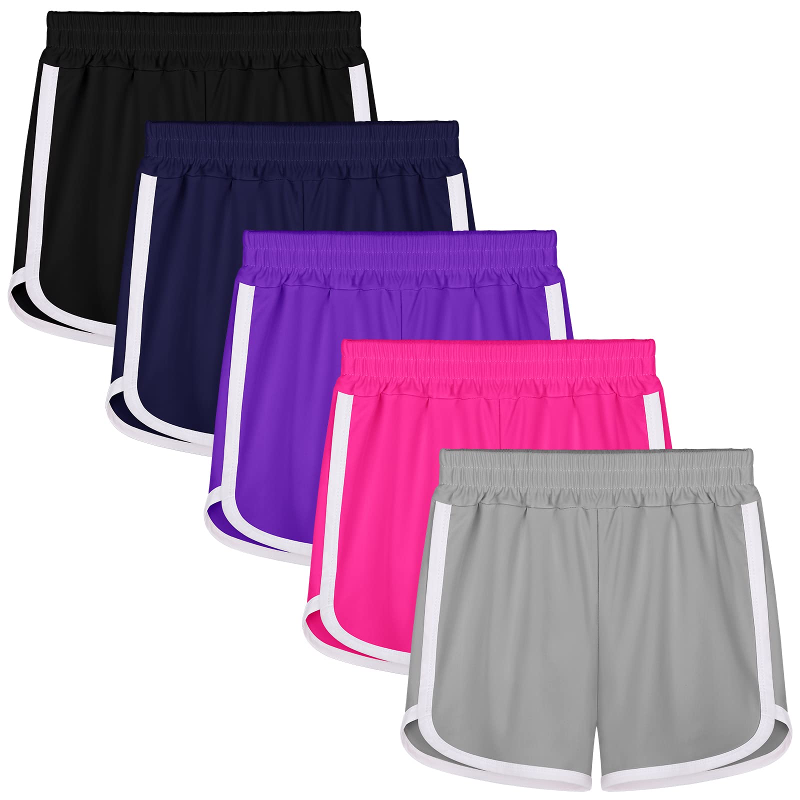 Resinta 5-Pack Girls' Running Shorts - Quick Dry Active Athletic Shorts for Kids, Polyester Workout Dolphin Shorts - Perfect for Sports, Gym, Play & Summer Activities