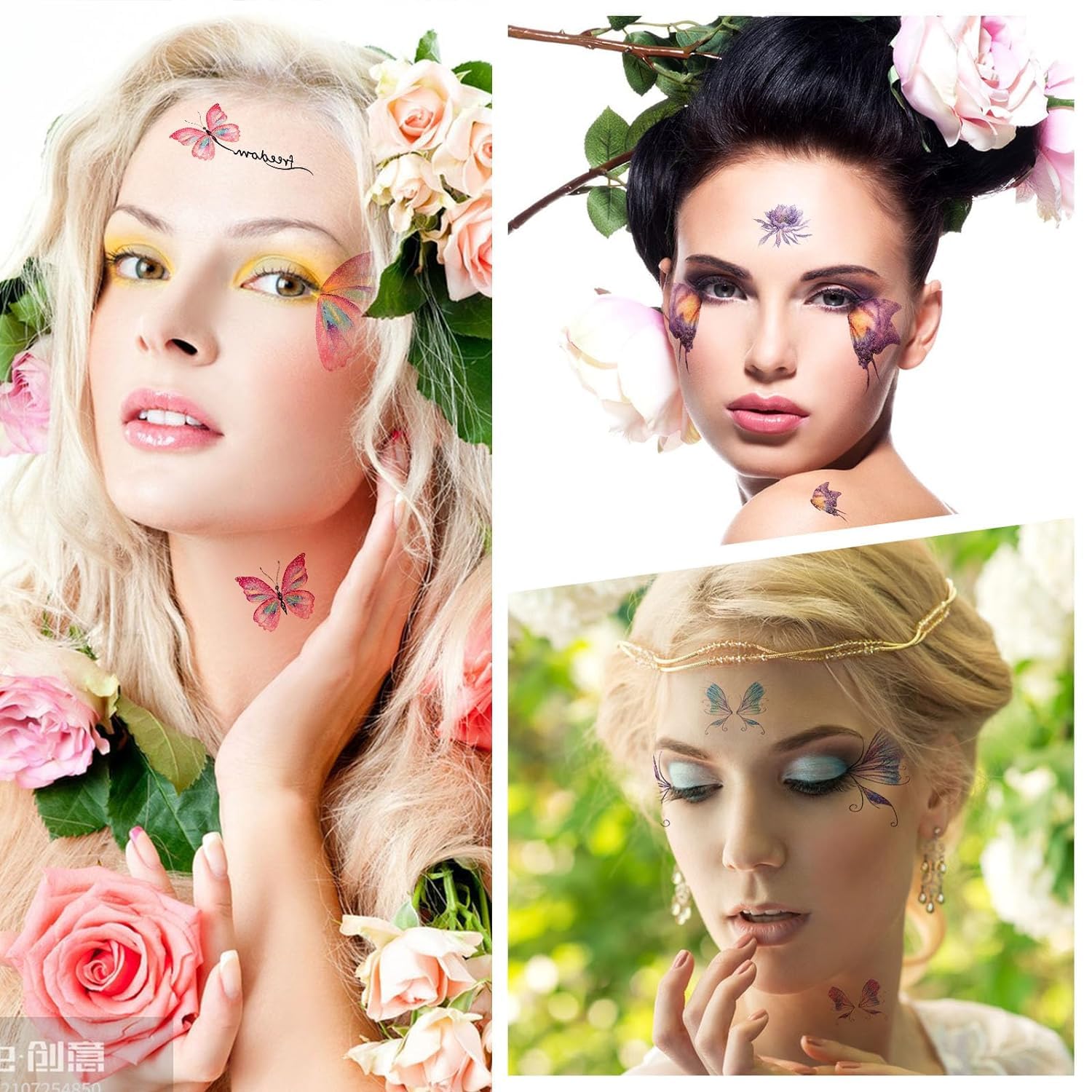 Waterproof Temporary Glitter Butterfly & Bubbles Tattoo Stickers for Women & Girls - Face, Body & Eye Makeup - Perfect for Parties, Festivals & Costume Events