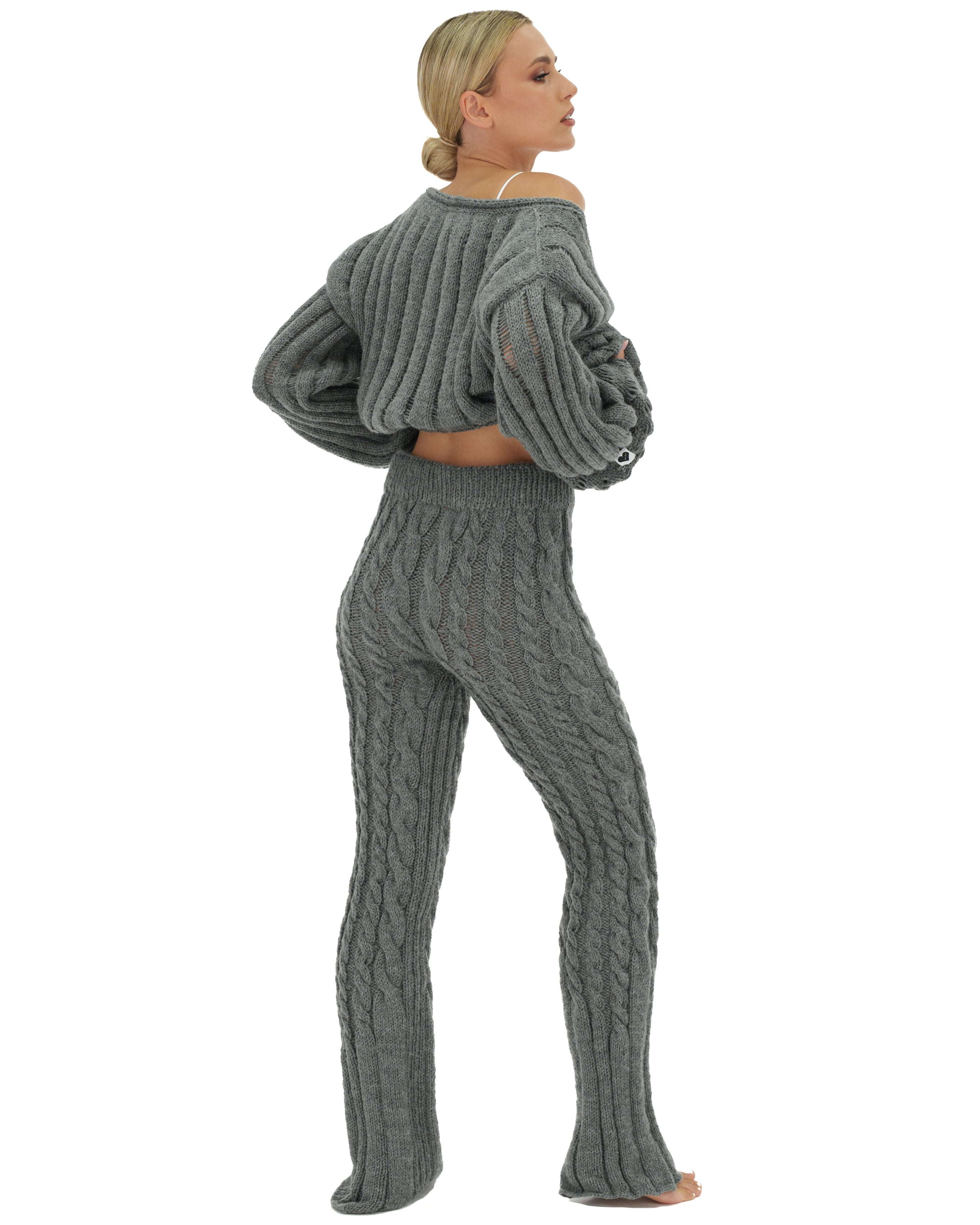 Stylish Ribbed Cable Knit Pants for Women - Comfortable High Waisted Trousers for Casual Wear, Office & Winter Outfits