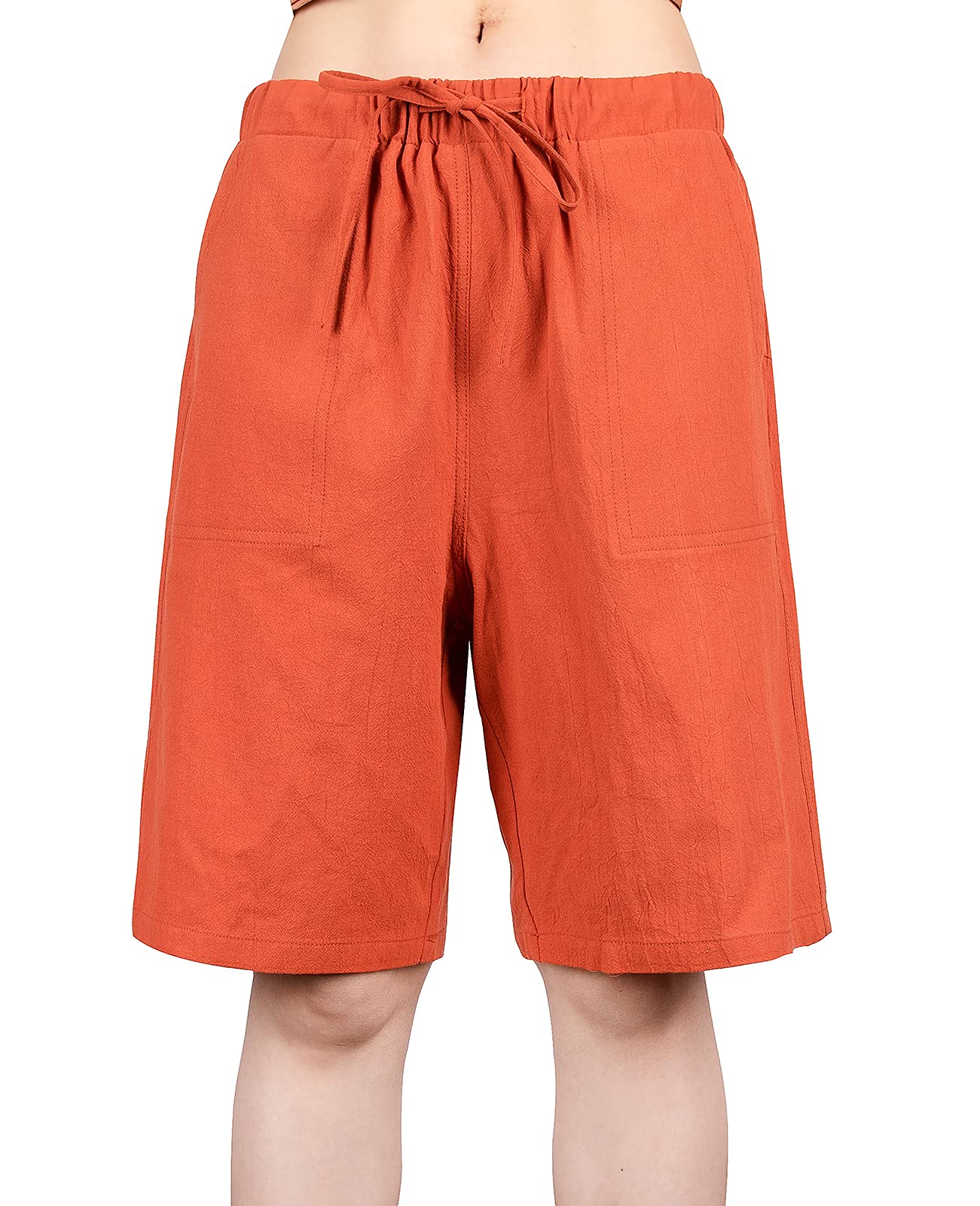 Lisskolo Women's Linen Bermuda Shorts - Elastic Waist Summer Shorts for Casual Outings