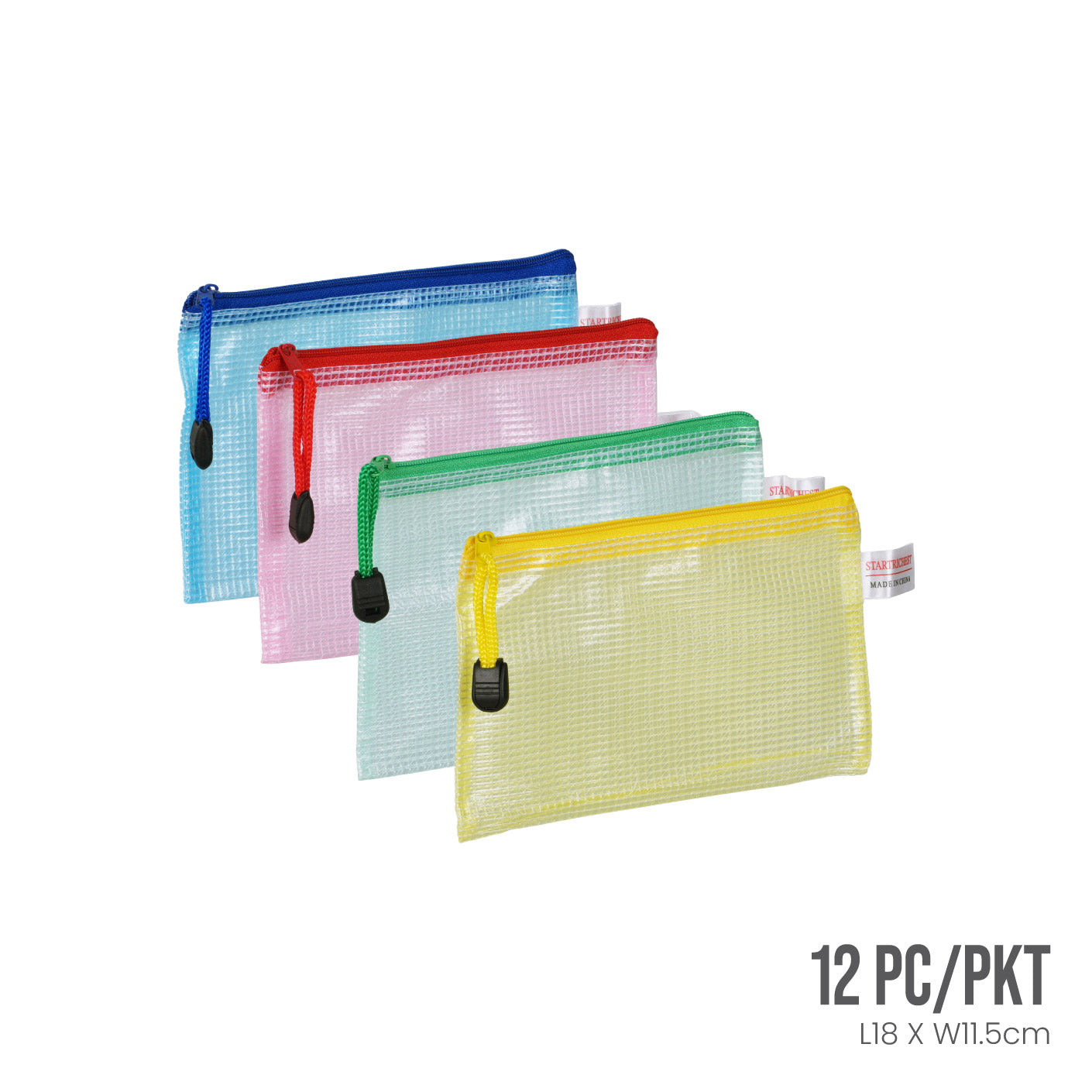 PVC Mesh Zipper Pouch A6 Size (12 Pack) - Durable Storage Organizer for Stationery, Cosmetics & Travel Accessories | HFH4037 Model S 6008