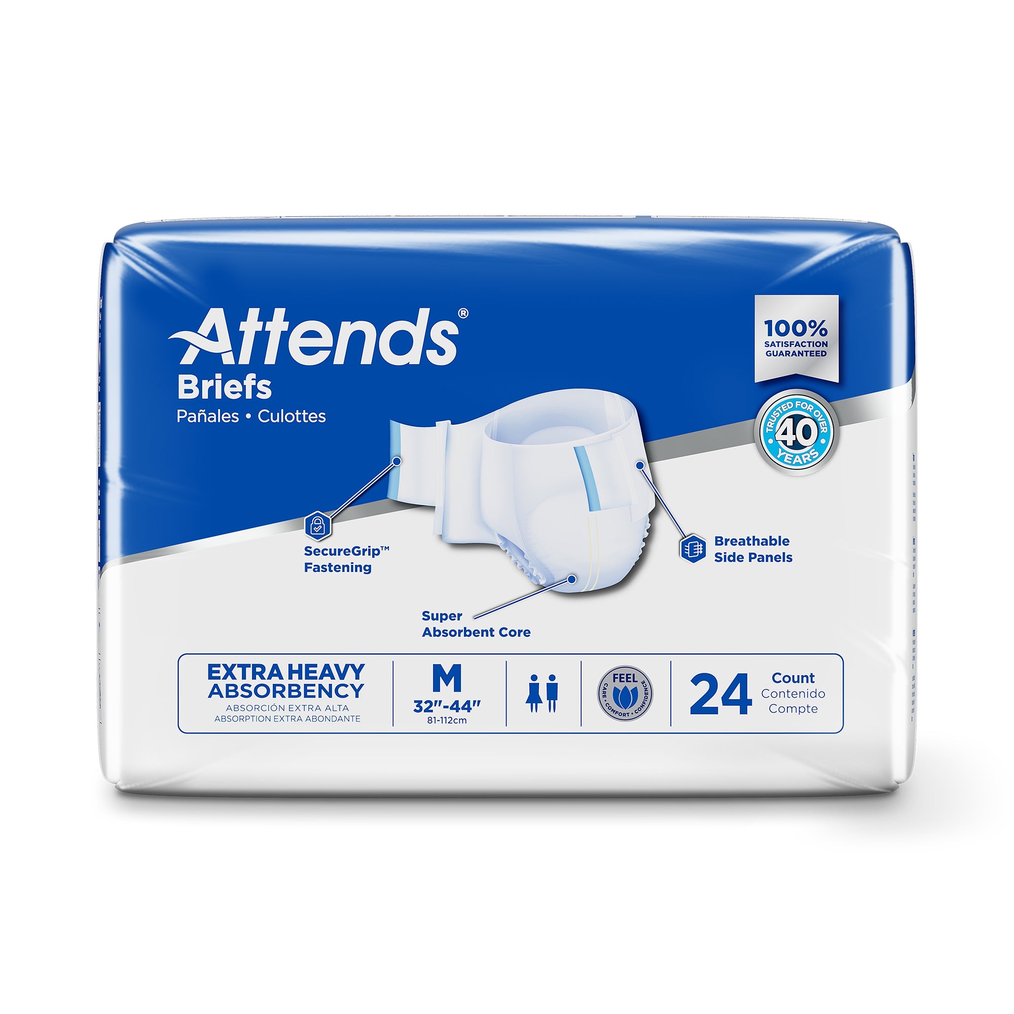 Attends DermaDry Plus Adult Diapers - Medium (32-44 Inch Waist) - Super Absorbent Incontinence Briefs for Day & Night Use - Ideal for Active Lifestyles & Elderly Care