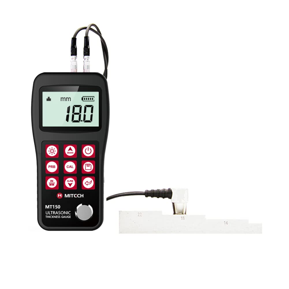 MT150 Digital Wall Ultrasonic Thickness Gauge Meter - 0.75mm~300mm (0.03~11.8inch) Range - Non-Destructive Testing for Metal, Plastic, Glass - Ideal for Construction, Manufacturing & Quality Control