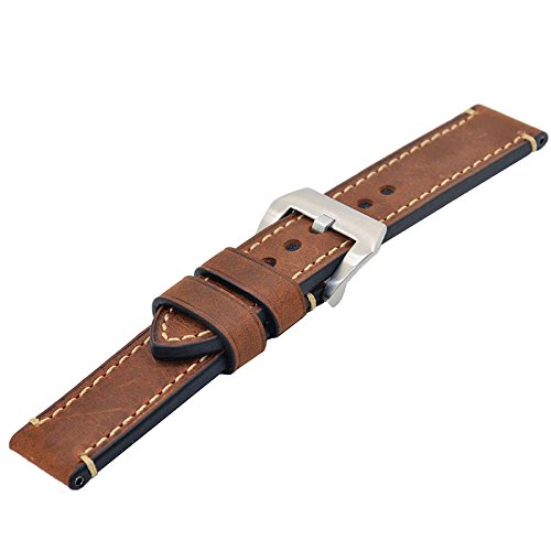 Berfine Genuine Leather Watch Band Replacement - Vintage Watch Strap for Men & Women with Stainless Steel Buckle - 20mm 22mm 24mm - Perfect for Dress Watches & Casual Wear