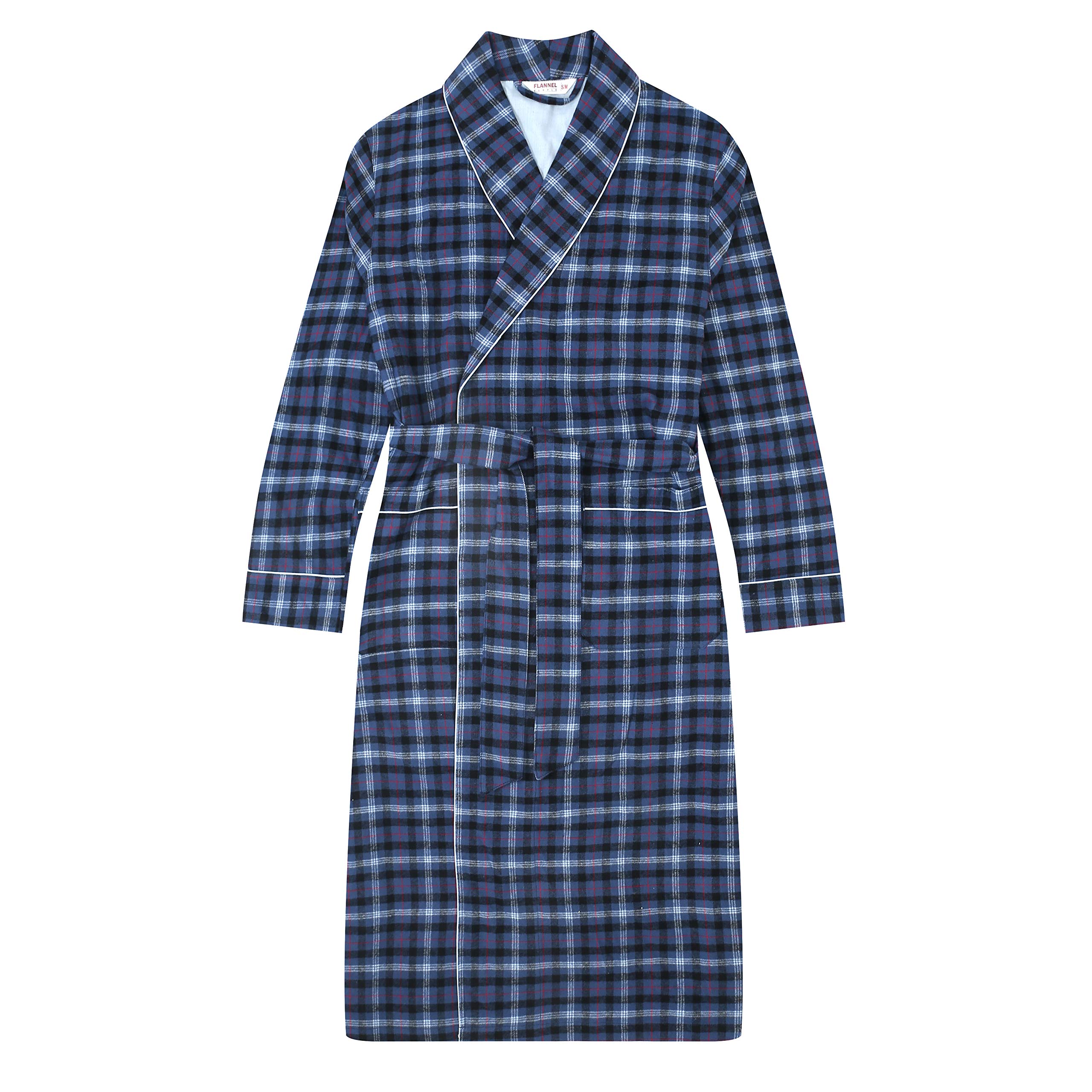 100% Cotton Flannel Robe for Men - Soft & Warm Winter Bathrobe with Pockets - Perfect for Lounging, Spa Days & Cozy Mornings at Home