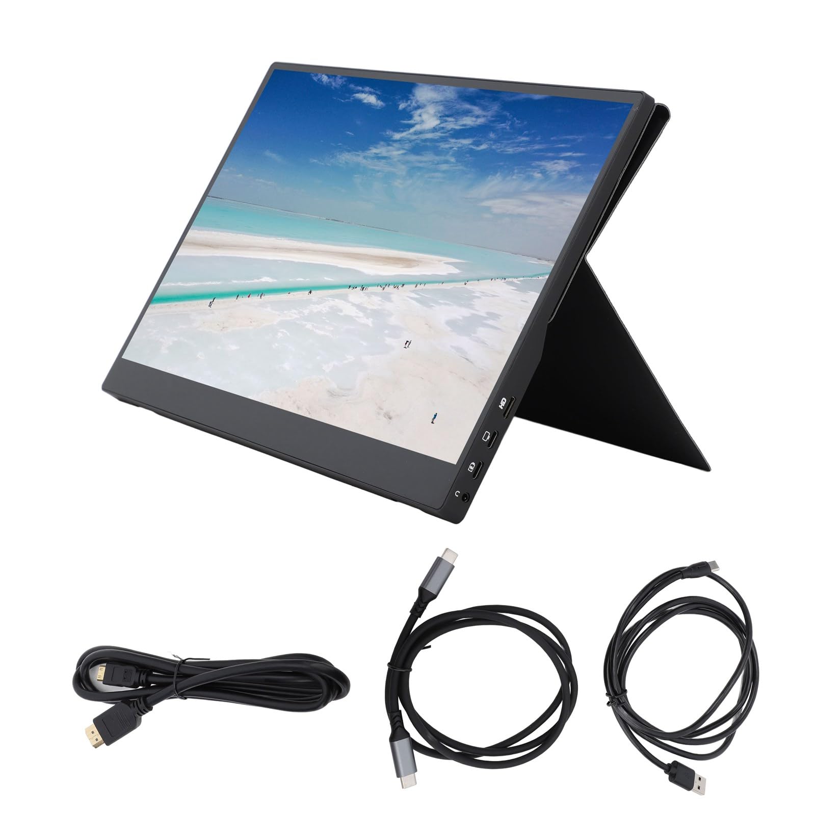 HELEVIA 15.6 Inch Portable USB Monitor - Laptop Screen Extension with Gaming Display & PU Leather Cover for Travel, Home and Office Use | Perfect for Remote Work, Gaming Setup and Business Presentations