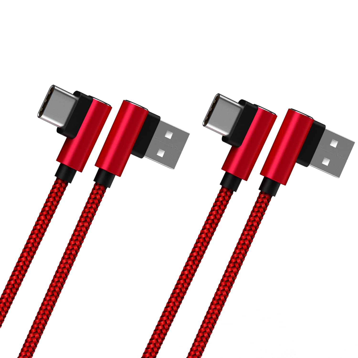 2-Pack 90 Degree USB C Fast Charging Cable - 3A Braided Type C Charger Cord with Sync & Data Transfer - Compatible with Samsung Galaxy A10e/A20/A21/S20/S21, LG V30/K51/Stylo 6/5/4, Huawei - Perfect for Home, Office & Travel Charging