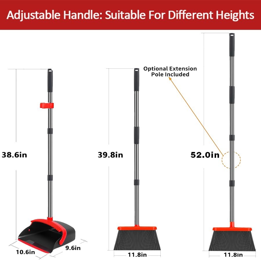 Upgraded Broom and Dustpan Set with 52