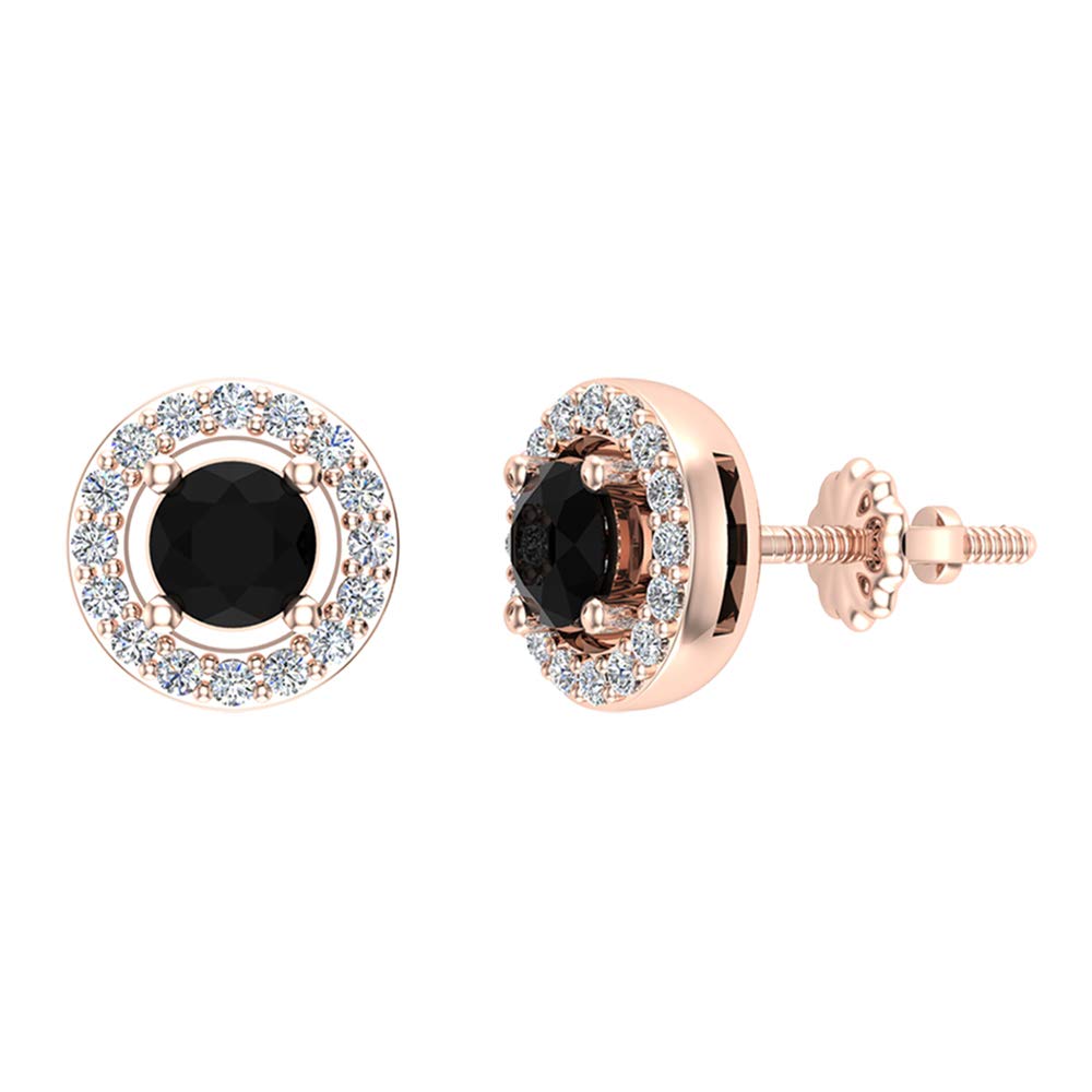 14K Gold Black Diamond Halo Stud Earrings for Women & Men – Perfect for Weddings, Anniversaries, and Special Occasions