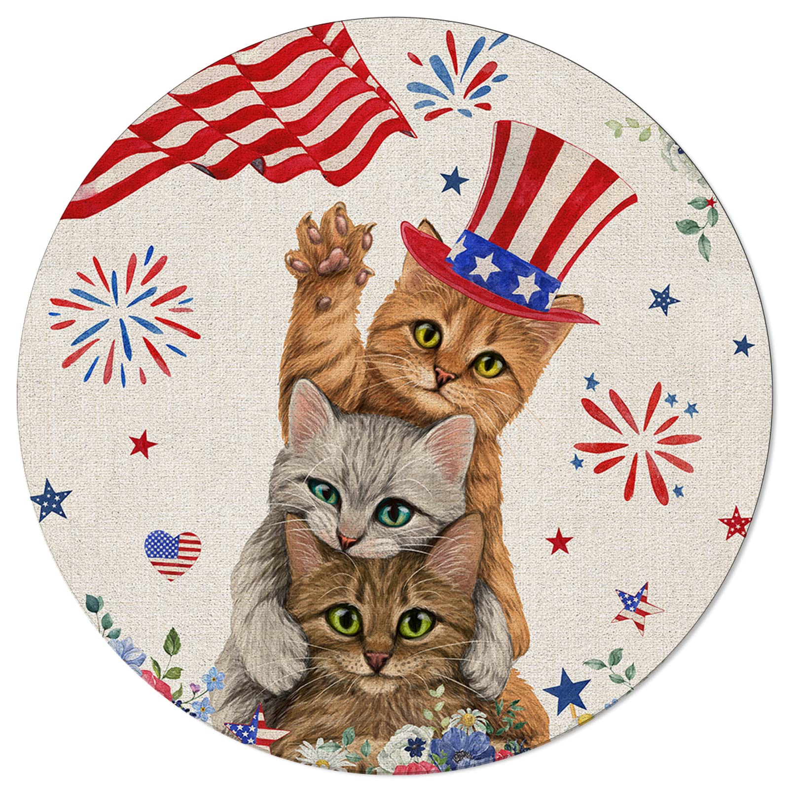 Summer Cat Patriot Poppies Large Area Rug - 6x9 Feet Non-Slip Washable Low Pile Carpet for Bedroom, Living Room, Kitchen | 4th of July Patriotic Decor, Bathroom Runner, Desk Mat - Perfect for Home Decor & Independence Day Celebrations
