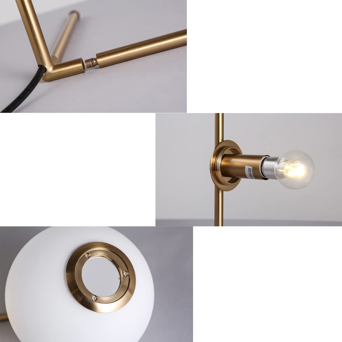 Gold Plug-in Table Lamp with White Glass Orb - Modern Desk Light for Bedroom, Living Room, Office & Study | Perfect for Nightstand, Reading & Workspace Lighting