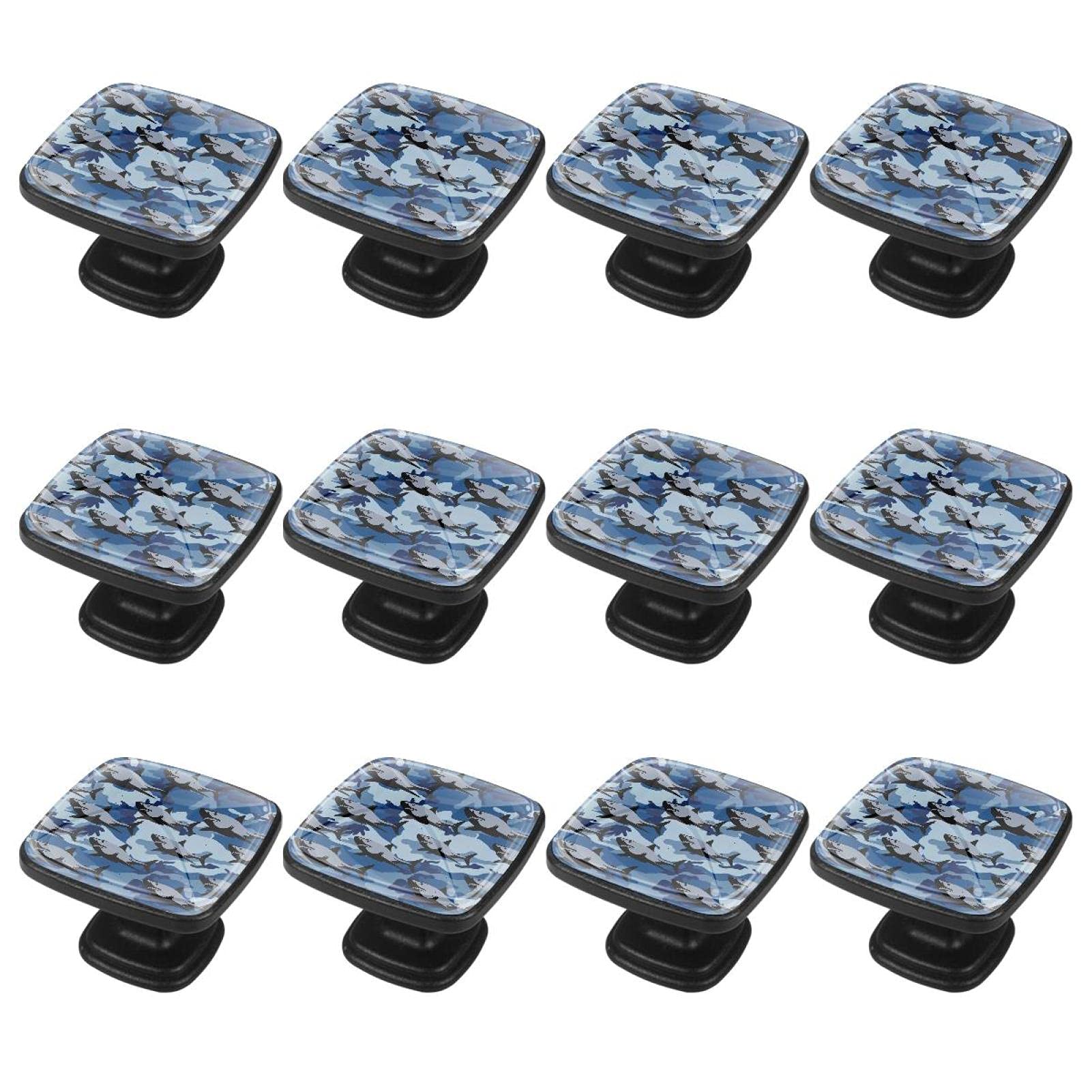 12Pcs Cabinet Handles and Knobs - Fish Camo Design for Dresser Drawers, Kitchen Cabinets & Furniture - Easy Installation Hardware Pulls for Home Decor
