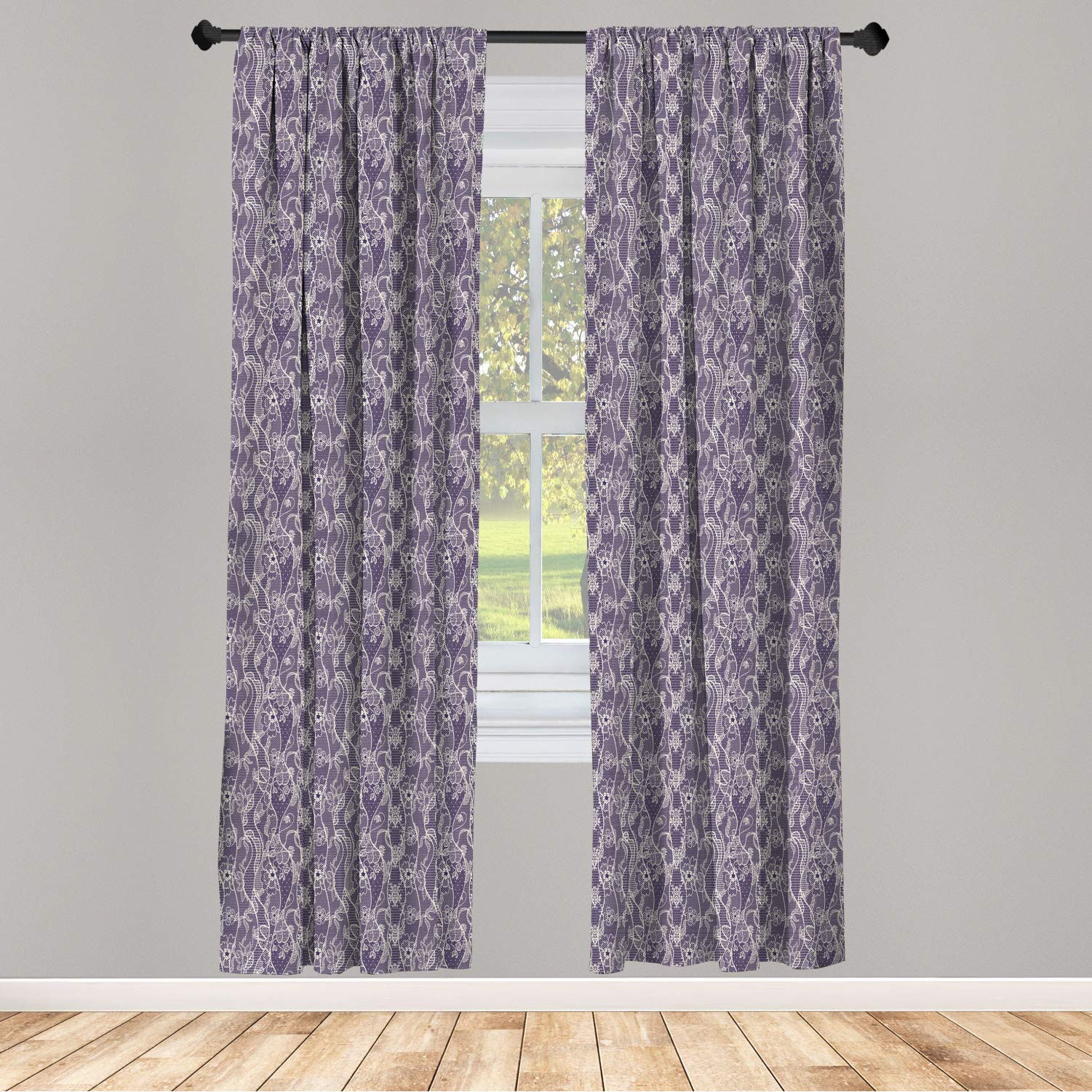 Ambesonne Vintage Lace Floral Window Curtains - Victorian Inspired Wedding Backdrop, Lightweight Decorative 2-Panel Set with Rod Pocket (28
