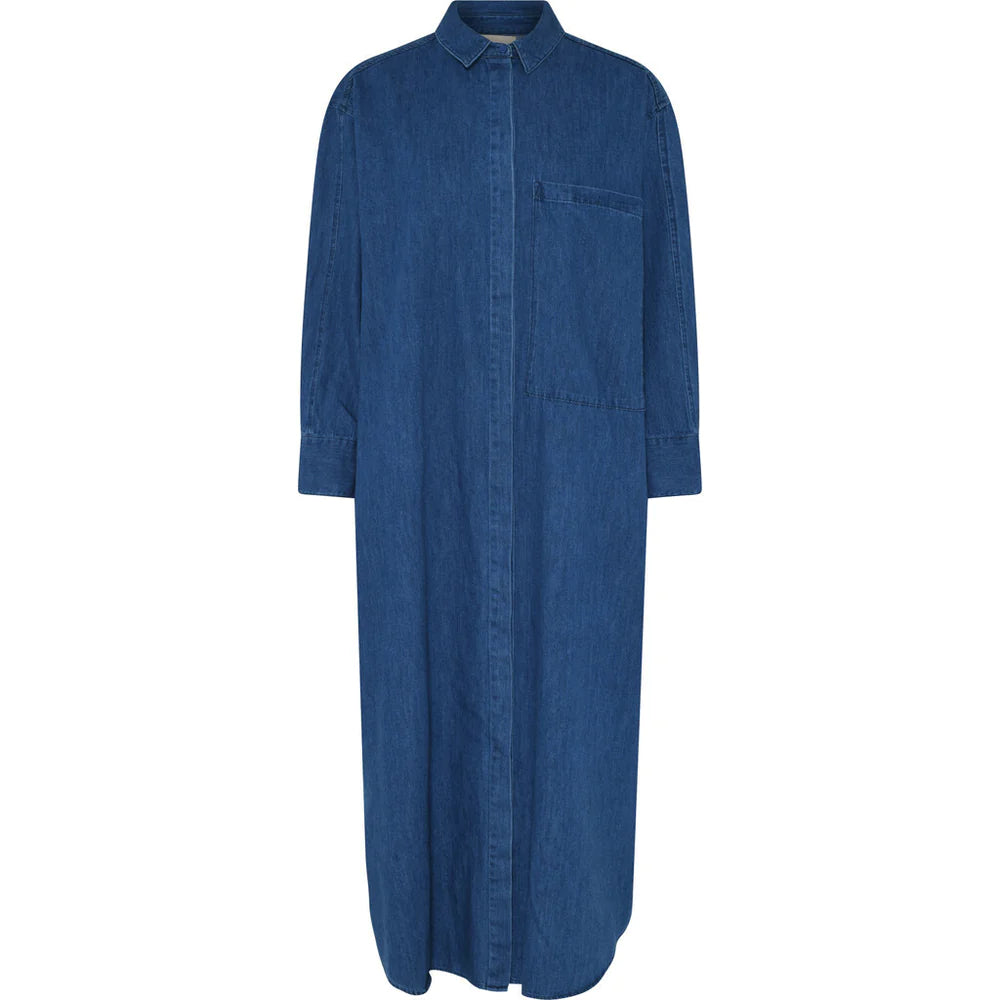 Lyon Long Dress in Clear Blue Denim - Stylish Women's Maxi Dress for Casual Outings & Summer Vacations
