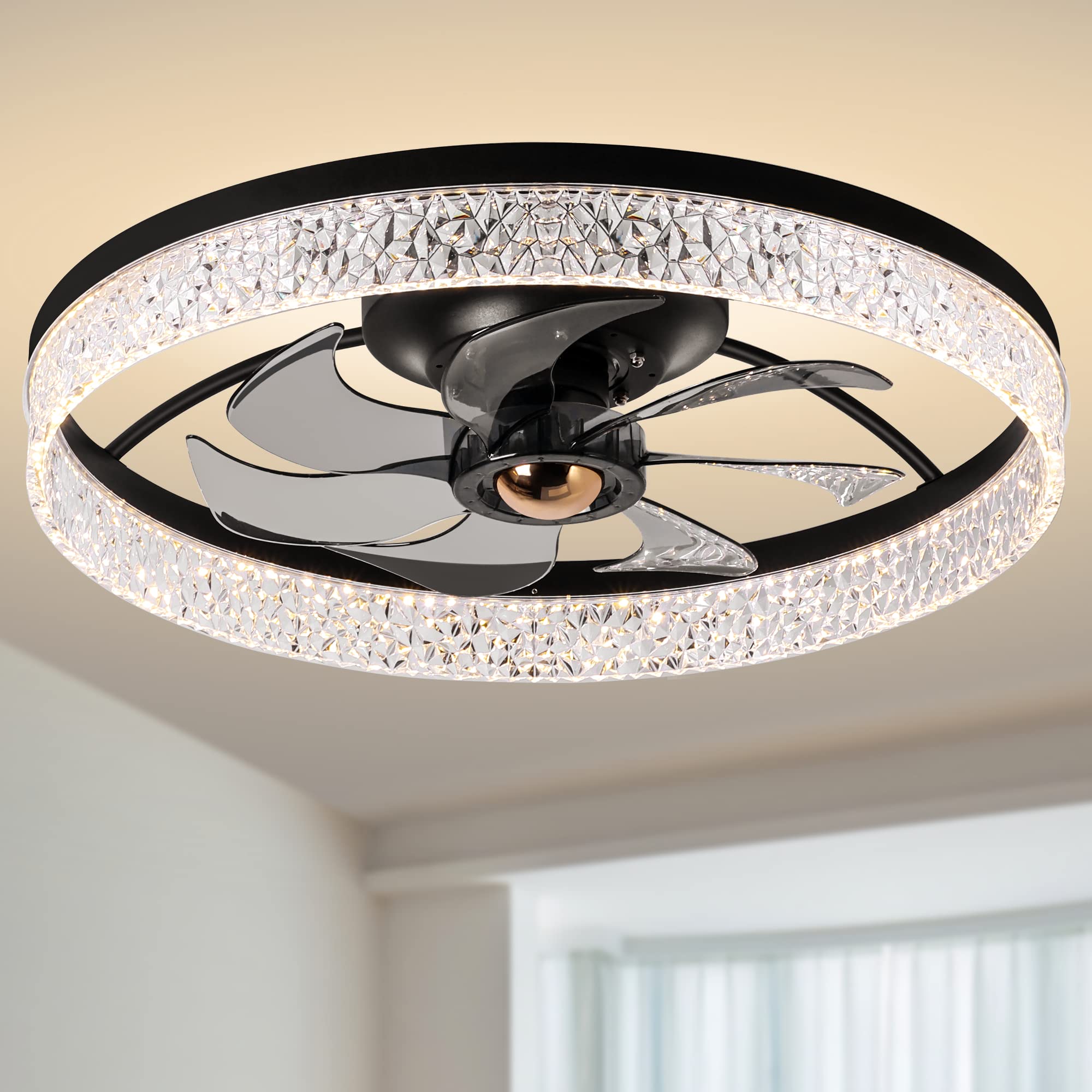 OSGNER Black Low Profile Ceiling Fan with LED Light & Remote - Ultra Quiet Modern Design for Bedroom, Living Room & Office - Energy Efficient Cooling & Ambient Lighting Solution