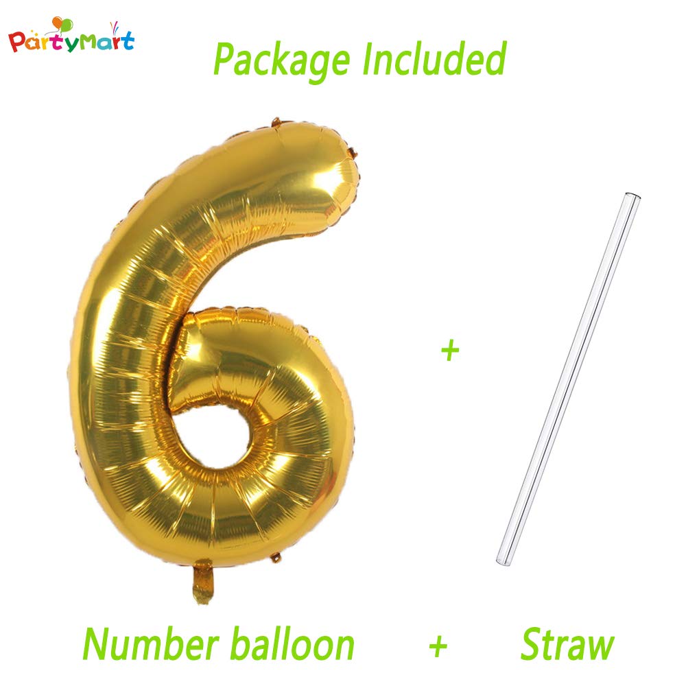 42 Inch Gold Foil Number 6 Balloon - Large Metallic Birthday Party Decorations for Anniversary, Graduation & Baby Shower Events