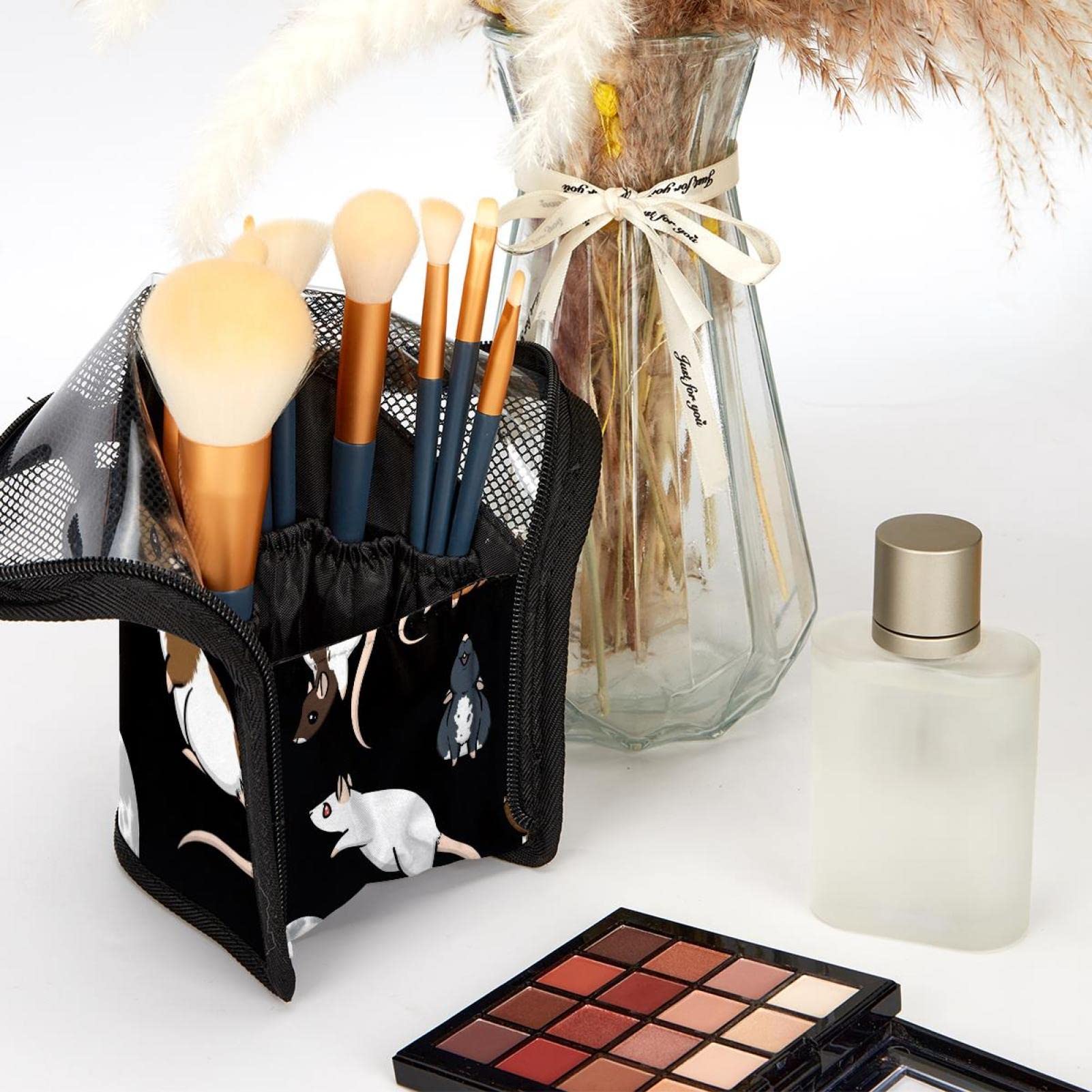 12-Piece Makeup Brush Organizer Bag with Animal Print Design - Portable Makeup Brush Holder Case for Travel & Home Storage