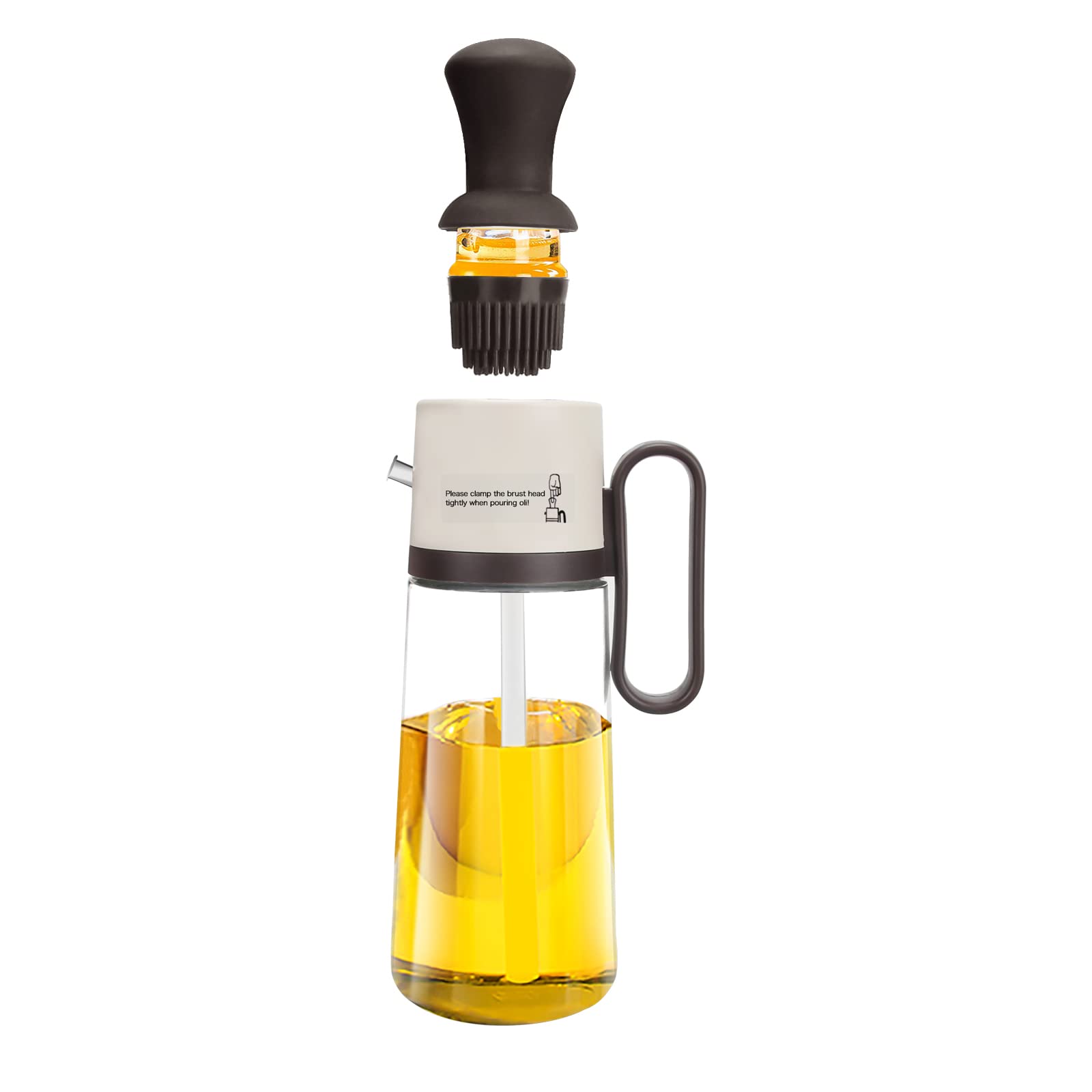 Premium 2-in-1 Oil Dispenser Bottle with Silicone Brush - Kitchen Measuring Glass Dropper for Cooking, Baking, BBQ, Air Fryer & Oven - Perfect for Salad Dressing, Marinades & Food Prep (Brown)