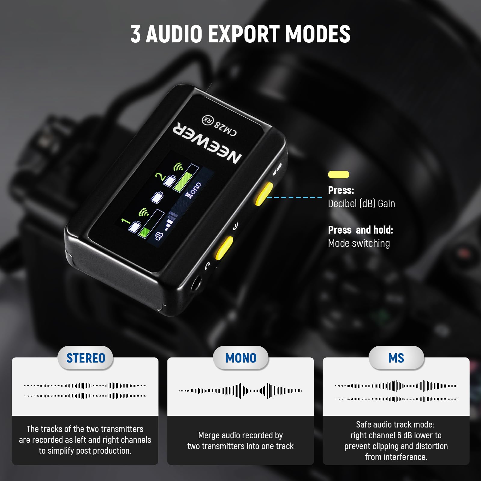 Neewer CM28 Wireless Lavalier Microphone System - Noise Canceling Lapel Mic with 4GB Storage, 9Hrs Recording, 48KHz 16-Bit Audio | Compatible with iPhone, iPad, Android, PC & Camera | Perfect for Vlogging, Interviews, Live Streaming & Podcasting