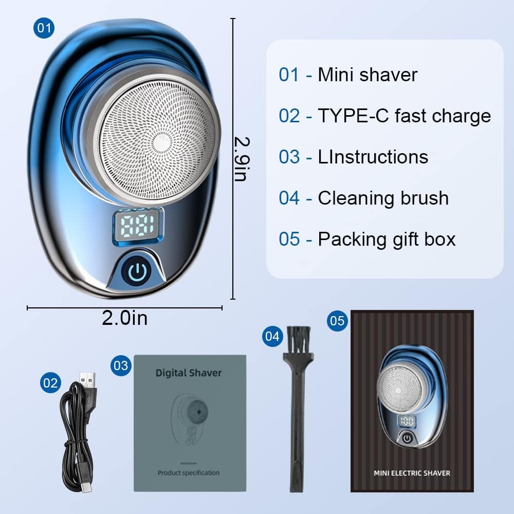 Pyrinov Mini Electric Shaver for Men - Portable Rechargeable Waterproof Razor with Pocket Size - Perfect for Travel, Gym & Daily Grooming (Blue)