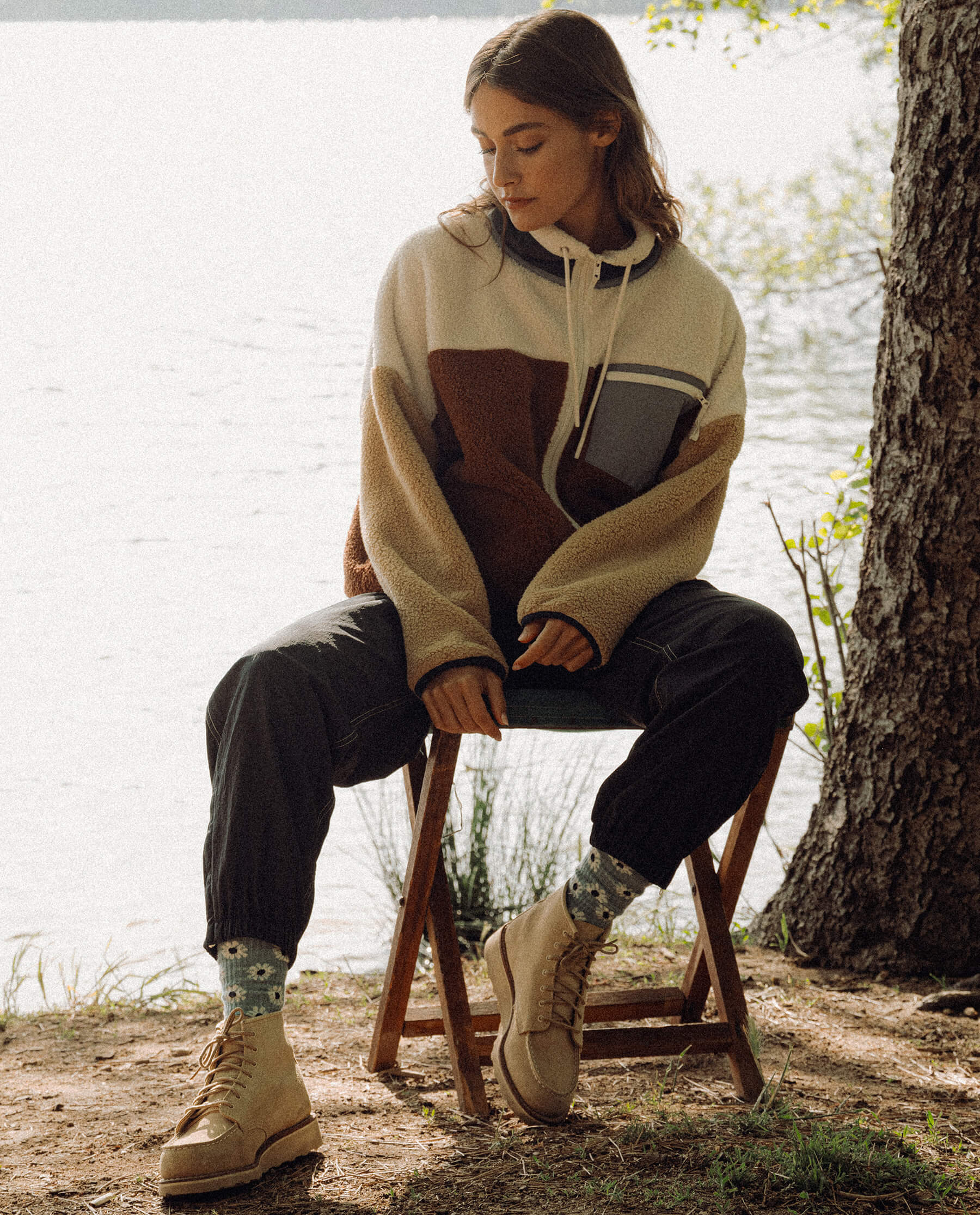 The Plush Terrain Full Zip Hoodie - Oakwood Colorblock Fleece Jacket for Men & Women | Cozy Outdoor Hiking & Casual Streetwear