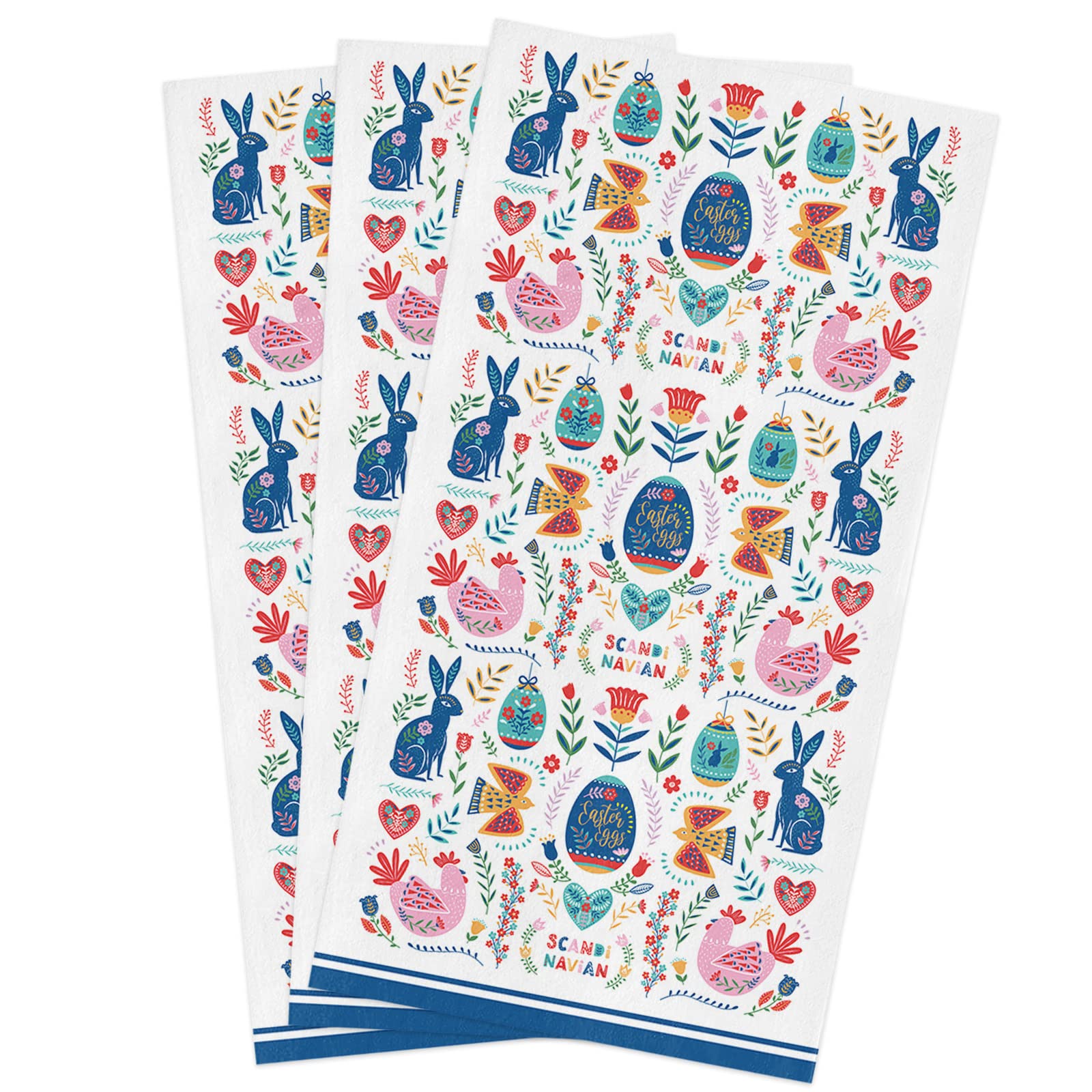 Easter Rabbit Colorful Eggs Microfiber Kitchen Towels - 3 Pack Absorbent Reusable Dish Towels (18x28 Inch) for Spring Cleaning, Tea Drying & Bar Use - Floral Soft Dish Cloths for Easter Decor & Kitchen Decorations
