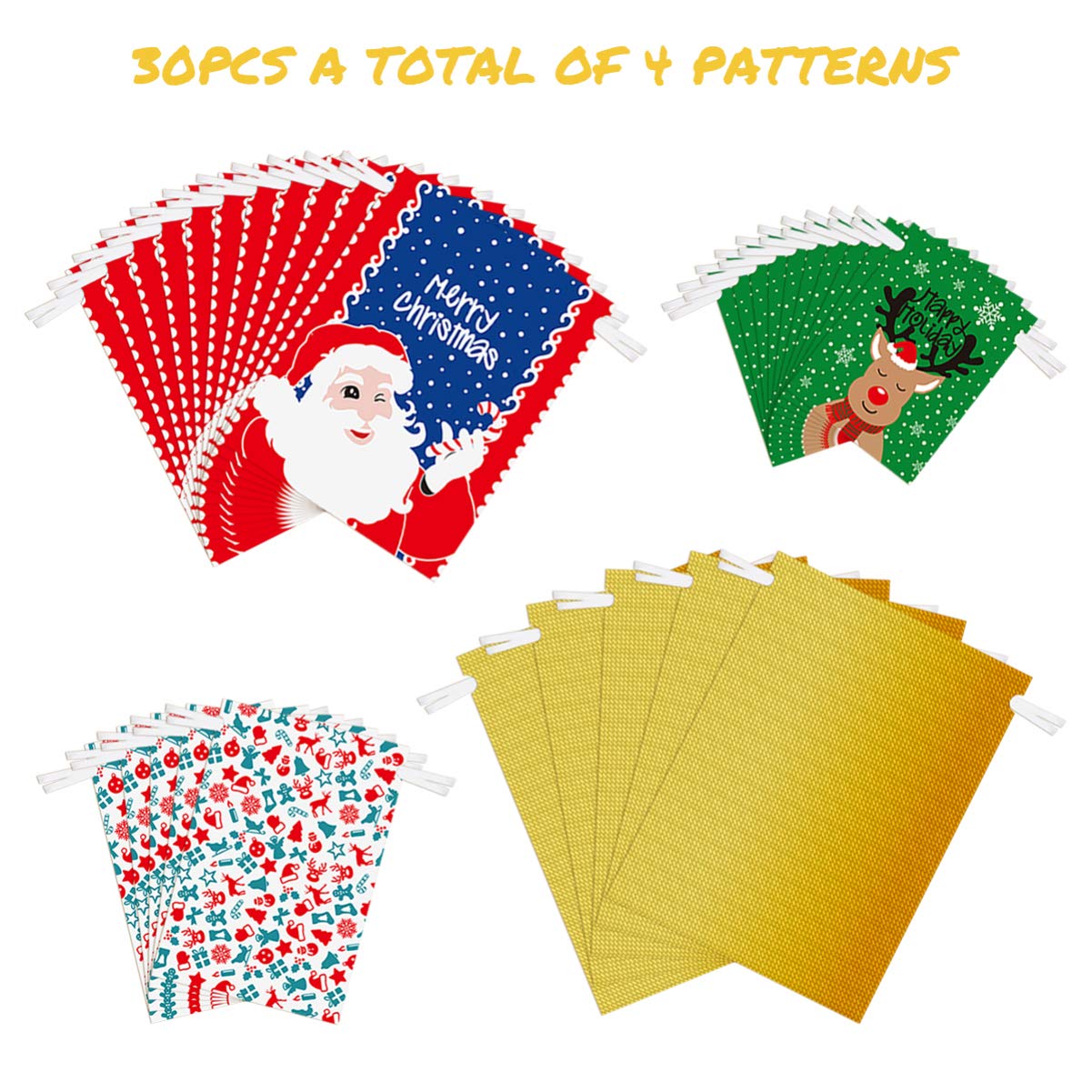 Christmas Drawstring Bag Set - 30PCS Assorted Holiday Party Favors & Treat Bags for Xmas Celebrations, Gift Giving, Stocking Stuffers & Classroom Rewards