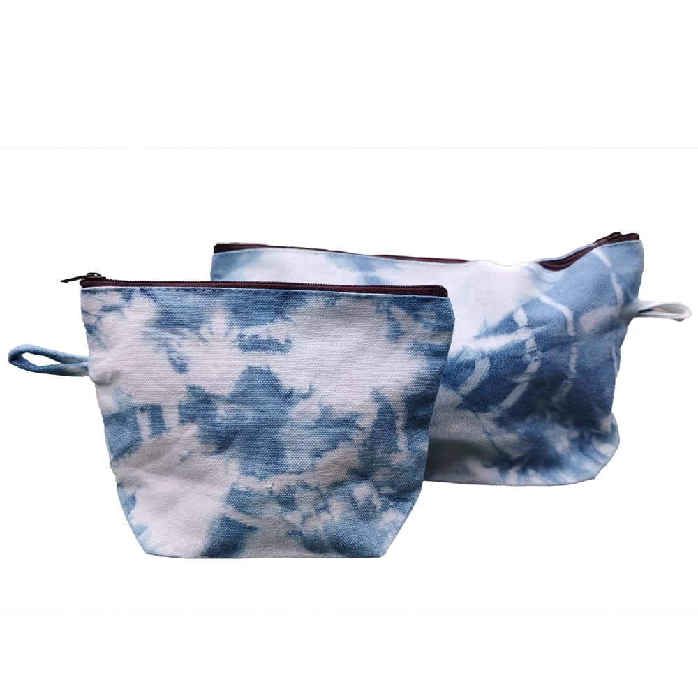 2 Pcs Handmade Natural Linen Makeup & Toiletry Bag with Zipper - Unique Tie Dye Travel Storage Pouch for Cosmetics, Shaving Kit & Grooming Essentials | Perfect for Vacation, Camping & Daily Organizer