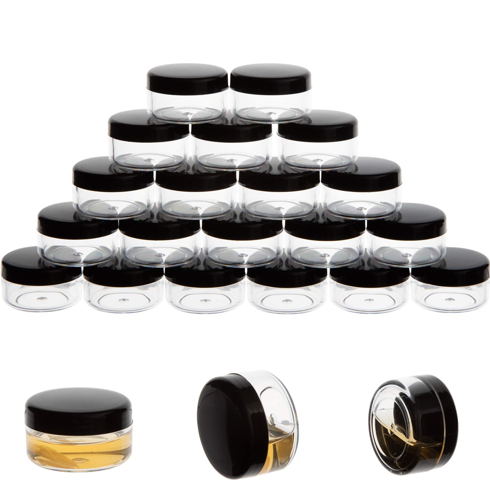 ZEJIA 10 Gram Empty Cosmetic Sample Jars with Lids - 20 Pack Refillable Small Plastic Containers for Makeup, Skincare, Travel & DIY Beauty Products (Black)