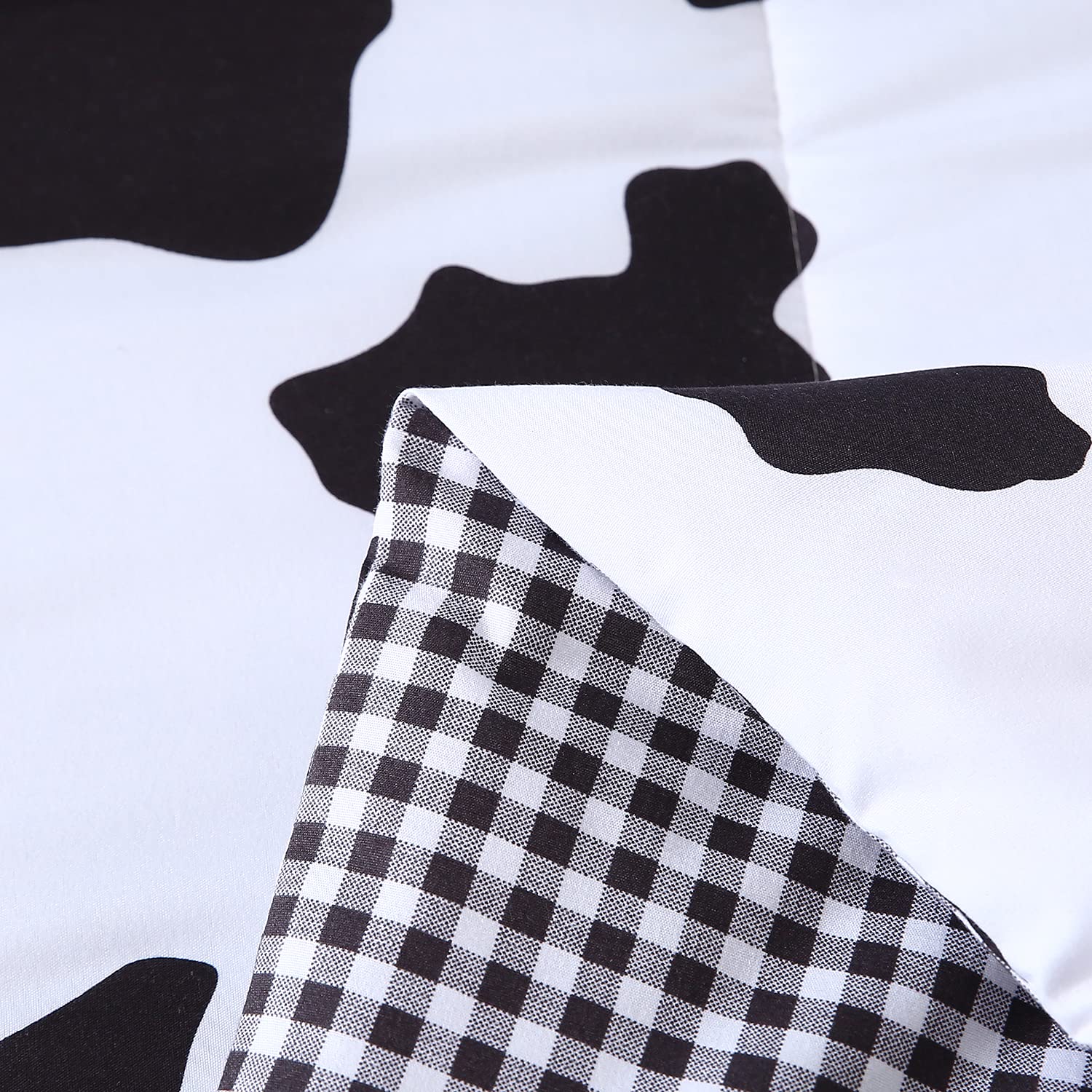 Mengersi Cow Print Comforter Set Queen Size - 7 Piece Black & White Reversible Plaid Western Bedding with Fitted Sheet & Flat Sheet | Perfect for Farmhouse, Country Style or Western Themed Bedrooms