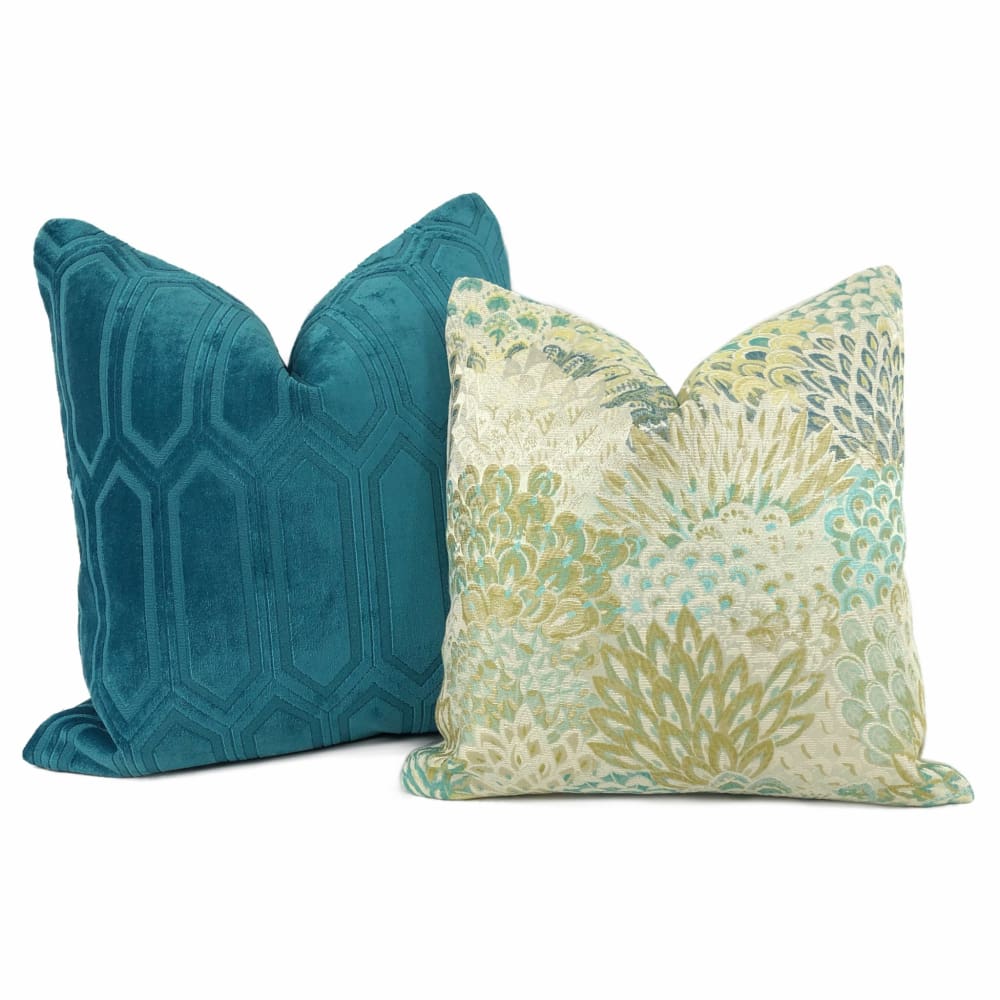 Markham Peacock Teal Blue Velvet Pillow Cover - Luxurious Soft Decorative Cushion Case for Sofa, Bed & Home Decor - Perfect for Living Room, Bedroom & Nursery