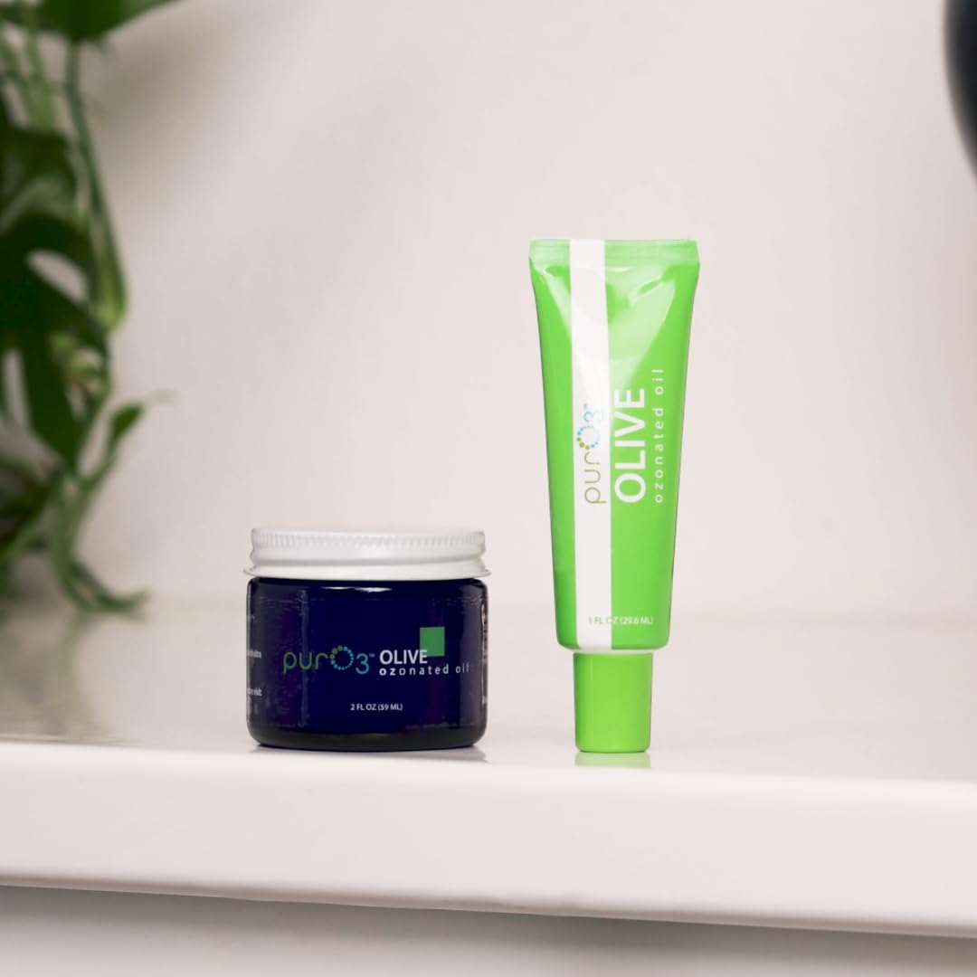 PurO3 Ozonated Olive Oil – Organic, Natural Face & Body Moisturizer – Healing O3 Therapy Salve for Dry Skin, Eczema & Acne – Oxygenated Beauty Cream in Glass Jar (2 oz) – Perfect for Daily Skincare Routine & Post-Treatment Recovery