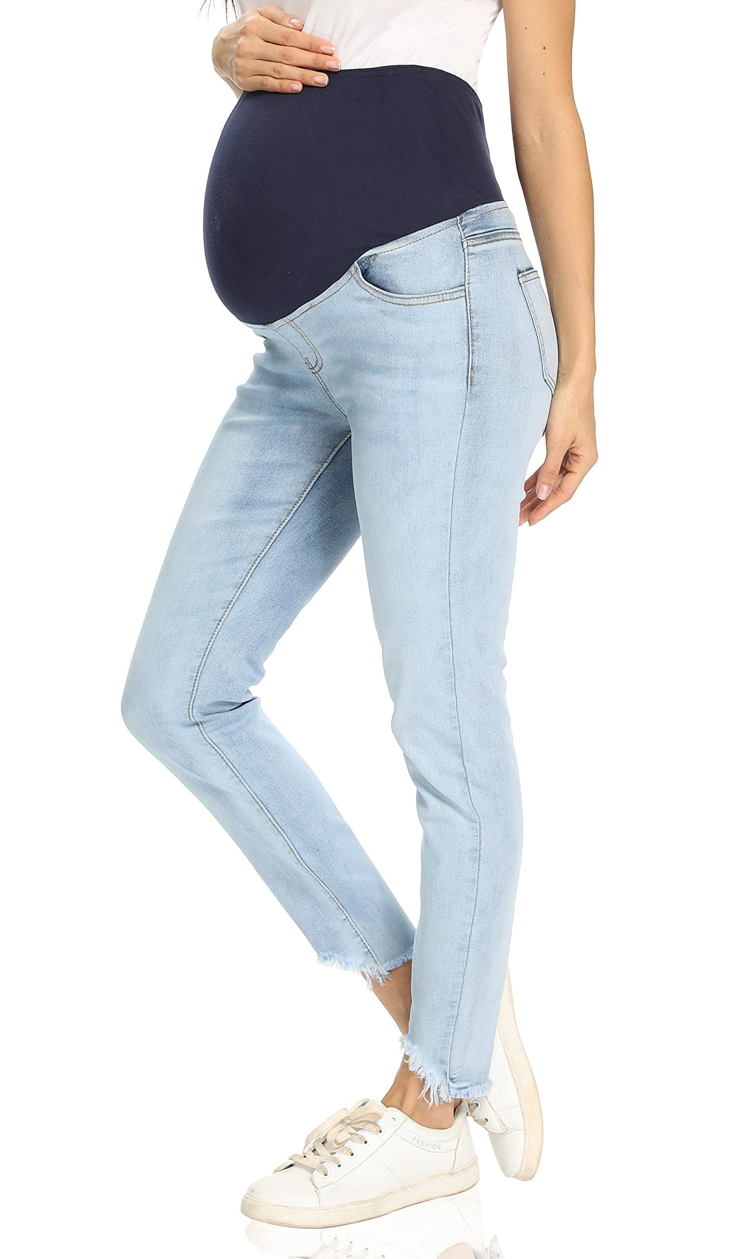 Foucome Women's Maternity Skinny Jeans - Stretch Comfort Fit Ripped Denim Pants for Pregnancy - Perfect for Casual Wear, Work & Everyday Outfits