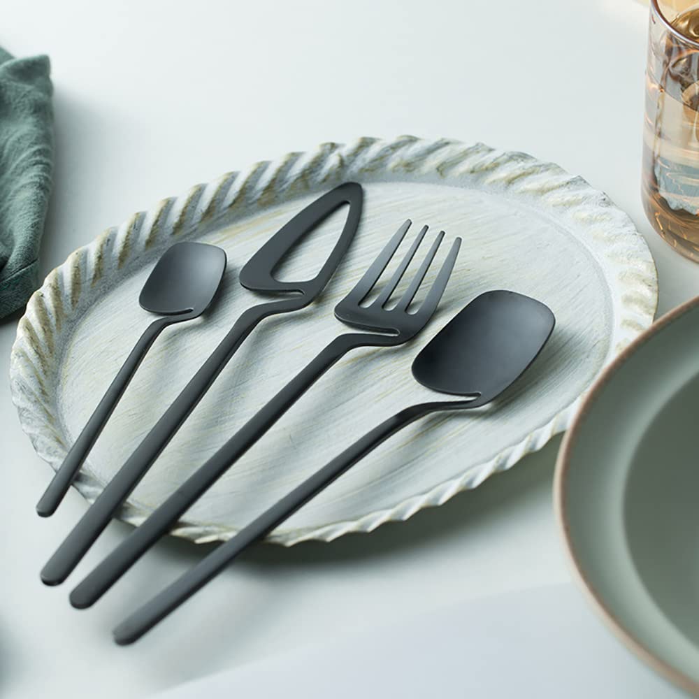 48-Piece Black Silverware Set for 12 - Modern Stainless Steel Flatware Cutlery Set - Elegant Dinnerware & Tableware for Kitchen, Family Gatherings, Parties - Dishwasher Safe - Perfect for Daily Use, Restaurants & Formal Dining
