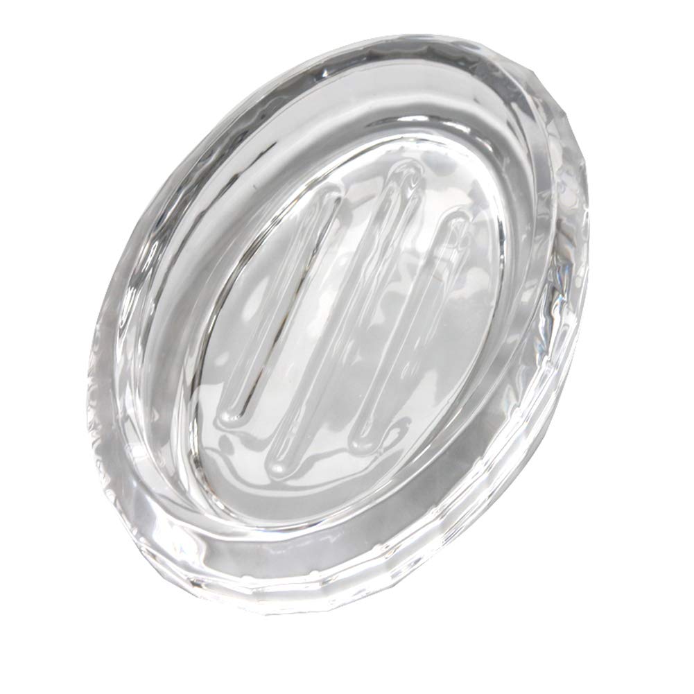 Luzen 1PC Clear Glass Soap Dish - Oval Bar Soap Holder & Saver Tray for Shower, Bathroom, Kitchen - Durable & Stylish Soap Case for Bath Essentials, Spa Decor, and Home Organization