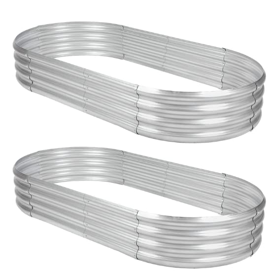 2-Pack Galvanized Steel Raised Garden Bed 8x4x1FT - Large Oval Planter Box for Vegetables, Flowers, Herbs - Durable Outdoor Backyard Gardening Solution for Urban Farming, Patio Decor & Small Space Gardening