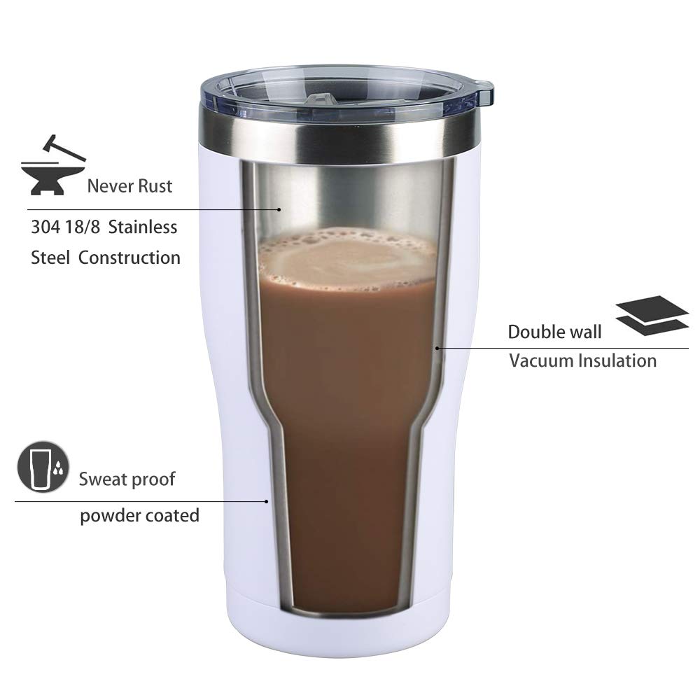 20 oz Stainless Steel Tumbler with Lid - Double Wall Vacuum Insulated Travel Mug for Hot & Cold Drinks - Durable Leakproof Coffee Cup for Home, Office, Gym, Camping & Outdoor Activities - Keeps Beverages Hot/Cold for 12+ Hours - Perfect for Coffee, Tea, Smoothies & Iced Drinks (White, 4 Pack)