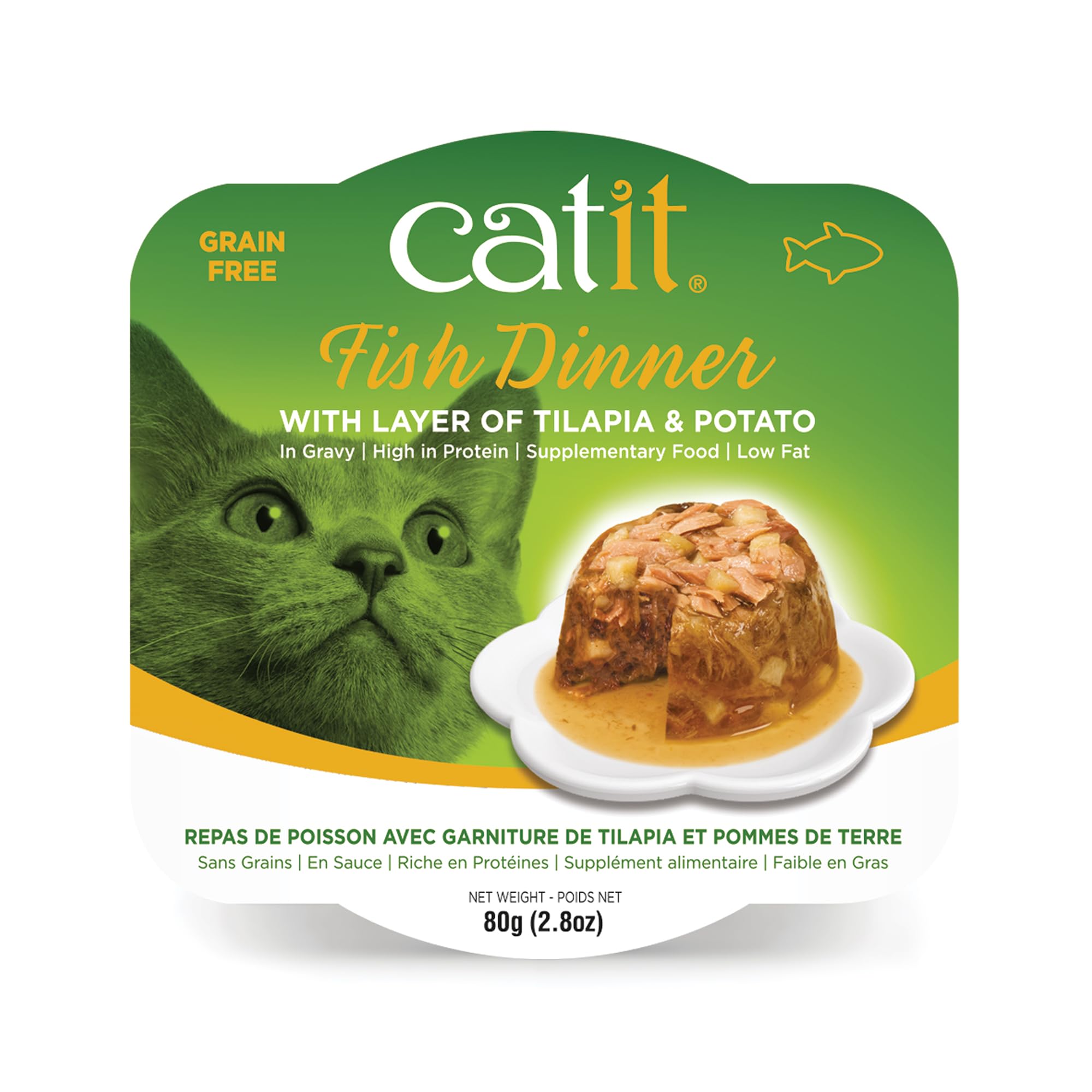 Premium Catit Wet Cat Food - Fish Dinner with Tilapia & Potato, 80g (Pack of 6) | Grain-Free Wet Cat Food for Adult Cats & Kittens | Perfect for Mealtime, Travel & Picky Eaters