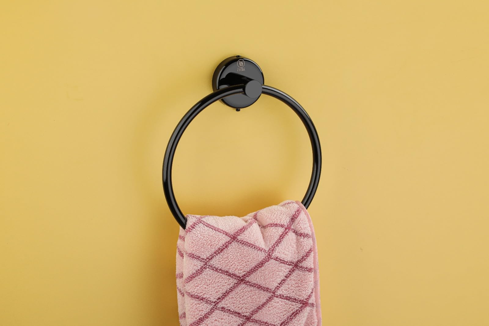iSTAR Stainless Steel Towel Ring - Napkin Holder for Kitchen & Bathroom - Black Finish (Pack of 1) - Perfect for Hand Towels, Dish Cloths, and Decorative Napkins in Modern Homes