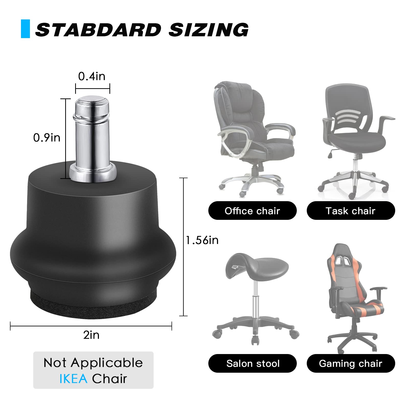 Bell Glides Replacement Office Chair Wheels - Convert Swivel Casters to Fixed Stationary Castors for Carpet Floors | Includes Self-Adhesive Felt Pads & Wheel Stoppers | Perfect for Home Office, Conference Rooms & Workspaces