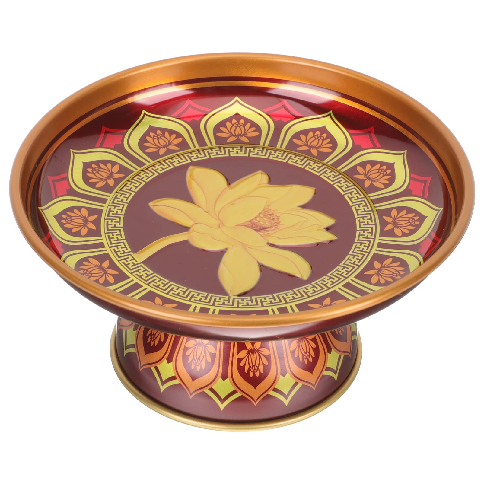 Zerodeko Decorative Metal Tray for Buddha Altar - Offering Bowl for Fruits, Desserts & Rituals - Buddhist Temple Serving Dish for Puja, Smudging & Home Decor