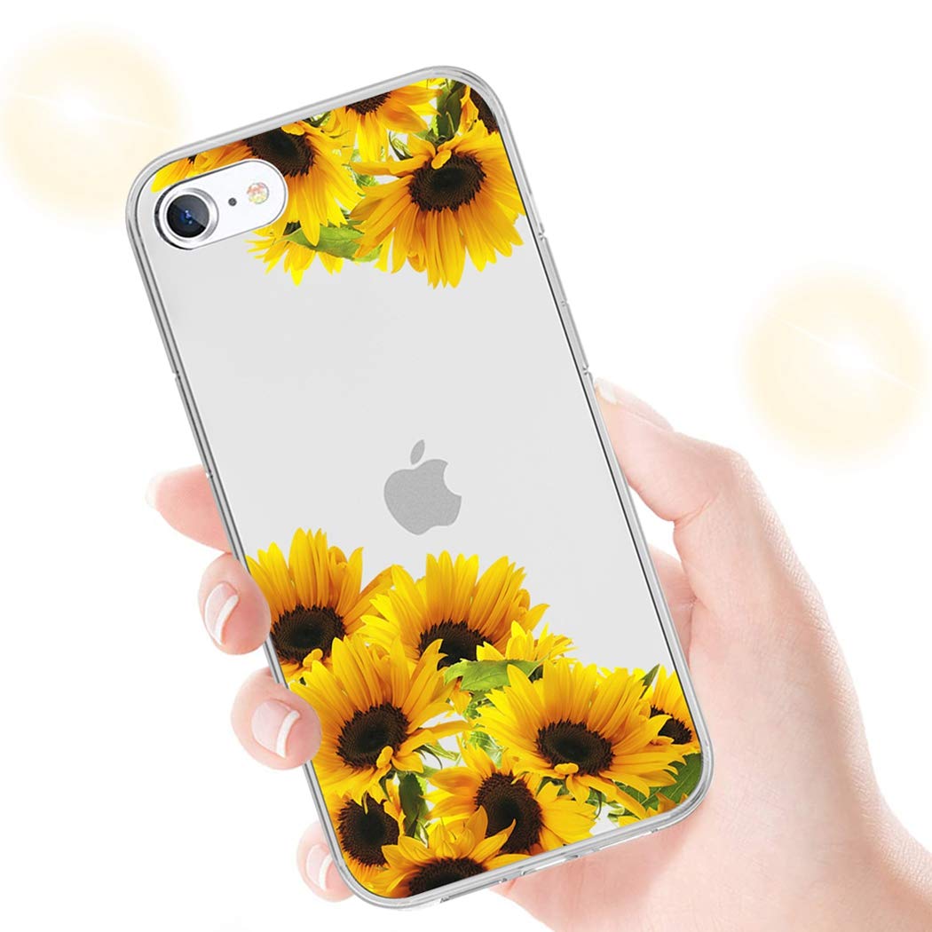 Clear Shockproof TPU Phone Case for iPhone SE 2020/8/7 - Slim Protective Cover with Sunflower Pattern for Women & Girls | Perfect for Everyday Use, Work & Travel